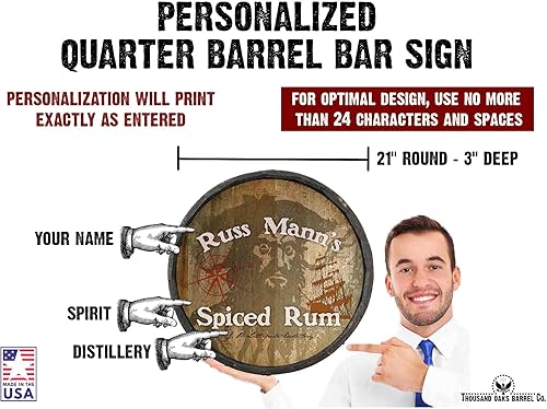 Vista 299 de THOUSAND OAKS BARREL CO. Personaliza el letrero de un cuarto de barril con cócteles de gato negro, barril de vino hecho de madera de roble de alta