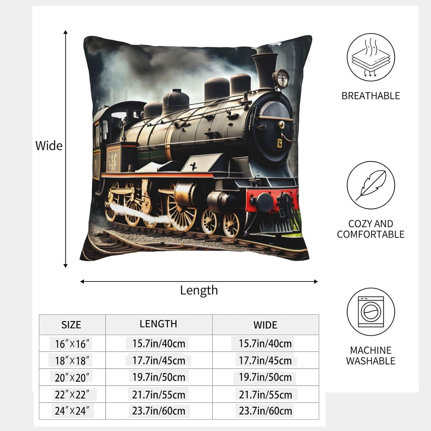 Steam Locomotive Train Imitation Linen Pillowcase -2 Sets, Fashionable Home Decoration, Used for Sofas, Gardens, beds