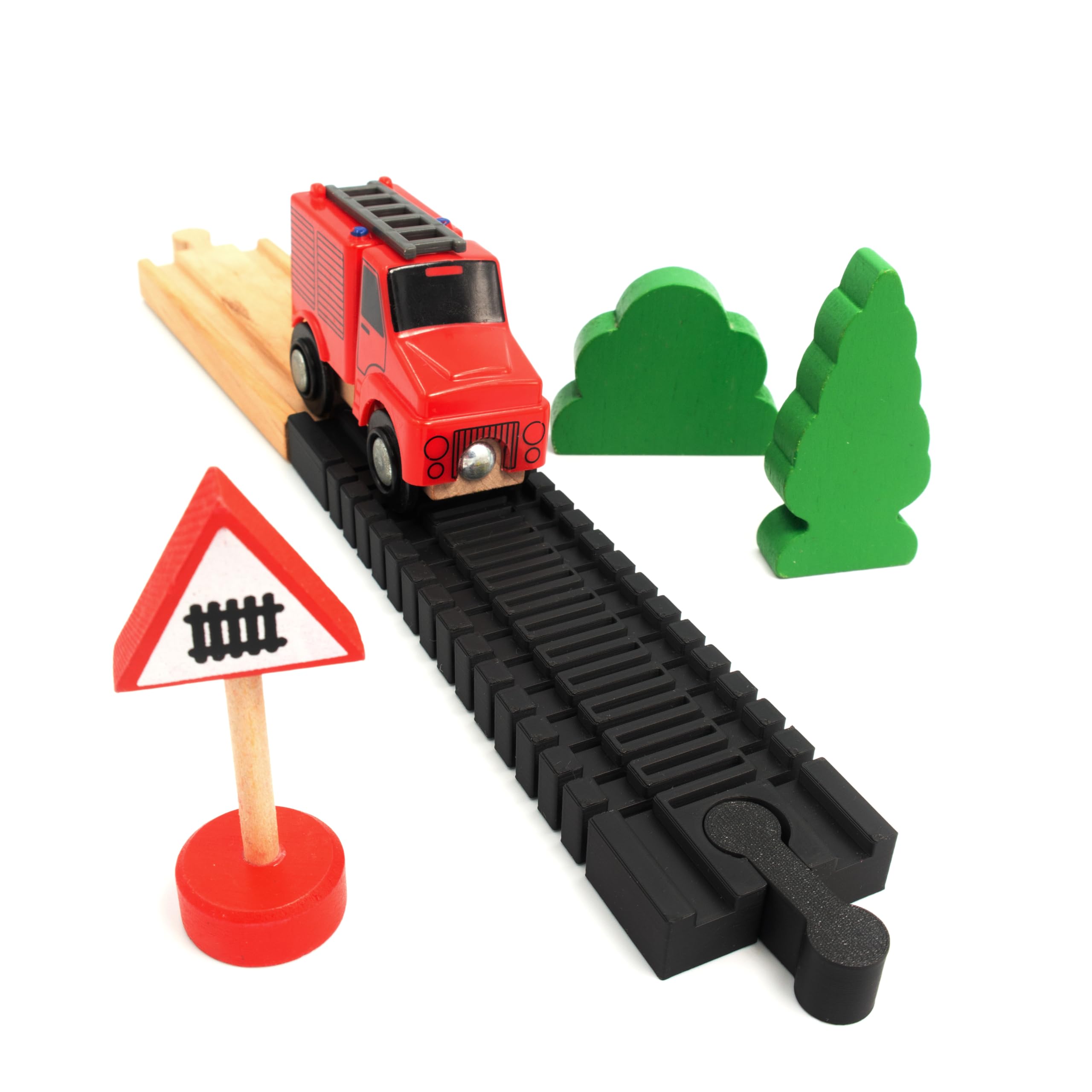 Szyna elastyczna – krzywa do 90° do drewnianych kolejek, kompatybilna z Brio, Eichhorn, IKEA Lillabo, łącznik szyny, elastyczna szyna, długość 16 cm, w zestawie adapter, pasuje zawsze (1 opakowanie)