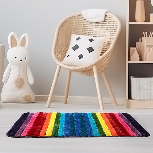 Miniatura 2 de NIENLCIP Alfombras de baño para baño, alfombras de baño de arcoíris, alfombra de baño de microfibra colorida, alfombra de baño suave y absorbente,