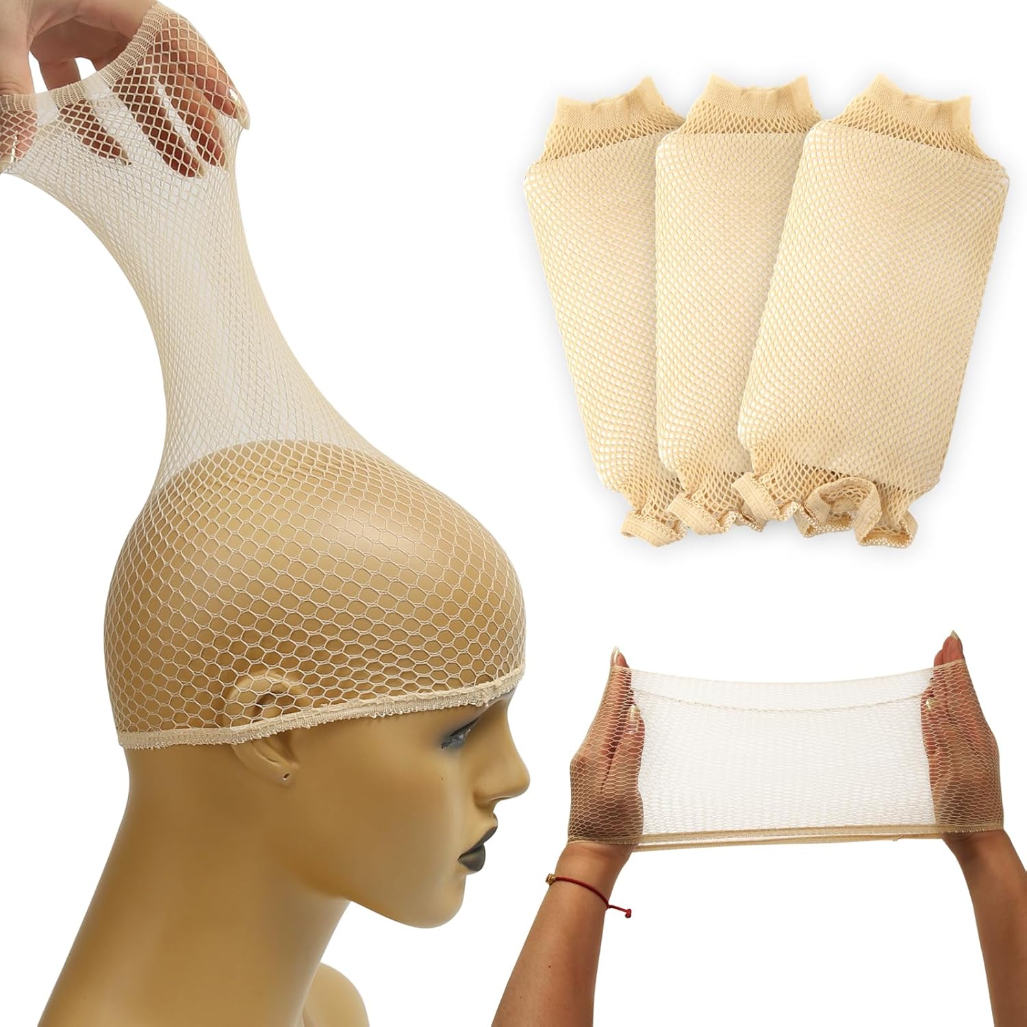 BEEOS 3 Pieces Hair Net for Wig, Natural Nude Mesh Wig