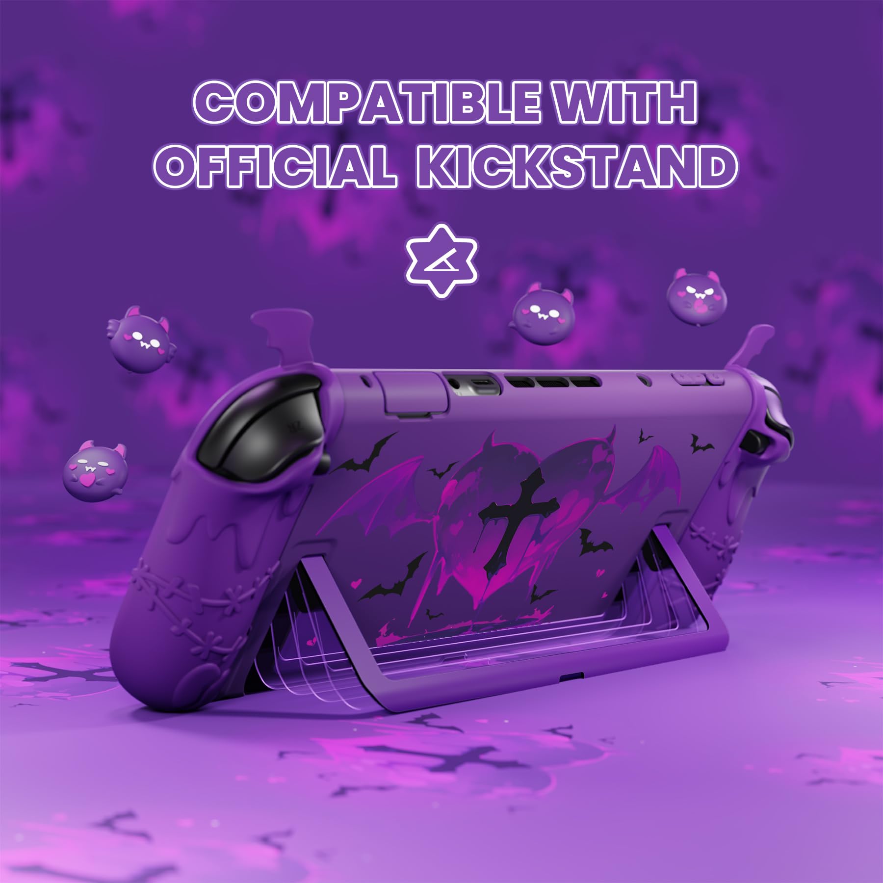 playvital Coque pour Nintendo Switch 2,Grip en Silicone pour Joycon & Coque Arrière Rigide PC Dockable & Capuchon Joystick & Autocollants,Accessoires pour Switch 2–Violet, Série Gothic Imp - 4