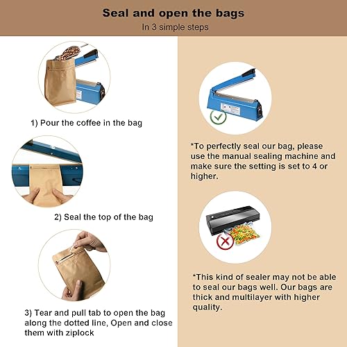 Miniatura 7 de 100 bolsas de café de papel kraft de 12 onzas, papel kraft de alta barrera y forro de aluminio, bolsas de café de fondo plano con válvula de