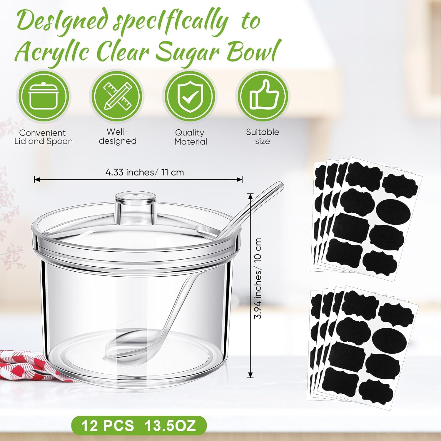 Tioncy 12 Pcs Hot Cocoa Bar Supplies Sugar Bowls with Lid and Spoon Party Bar Ice Cream Sundae Caramel Apple Dipping Container Christmas Acrylic Candy Dispenser with Tag (13.5 oz,Clear) 13.5 oz Clear 12