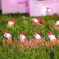 Vista 4 de Guirnalda de luces de flamenco a pilas con control remoto de 10 pies, 40 luces LED, color rosa, enchufable, luz alimentada por USB, bandeja
