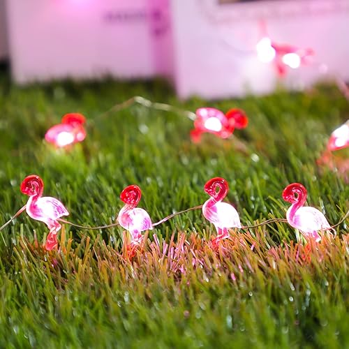 Miniatura 6 de Guirnalda de luces de flamenco a pilas con control remoto de 10 pies, 40 luces LED, color rosa, enchufable, luz alimentada por USB, bandeja
