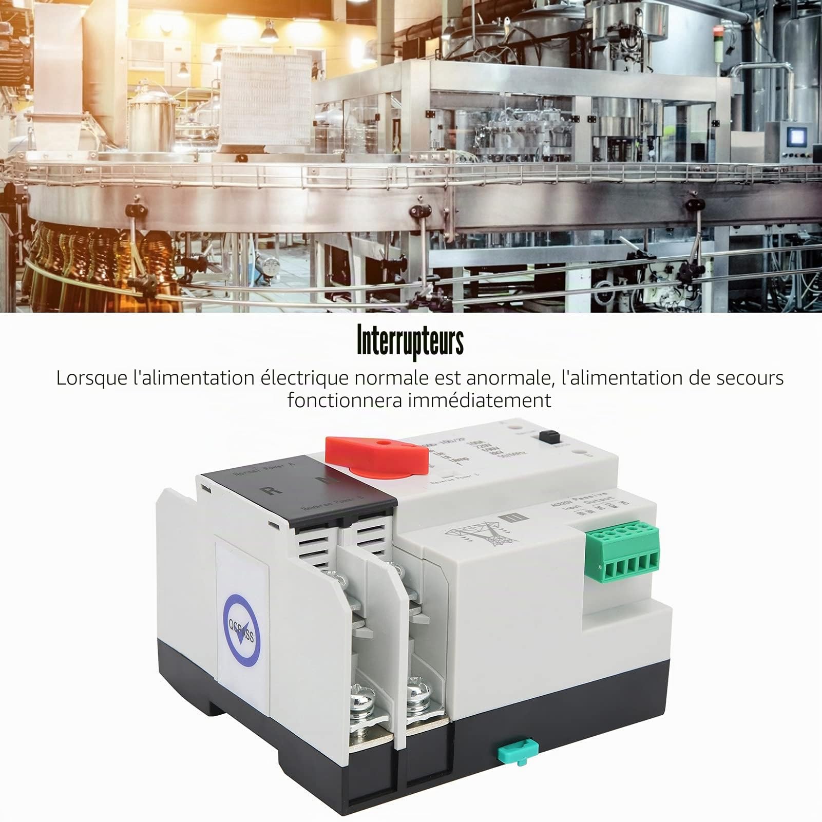 Commutateur de Transfert Automatique ZGQ5-100 2P, Contrôleur de Commutateur sans Interruption de Commutateur de Transfert Automatique à Double Alimentation, pour Commutateur de Transfert Double Généra