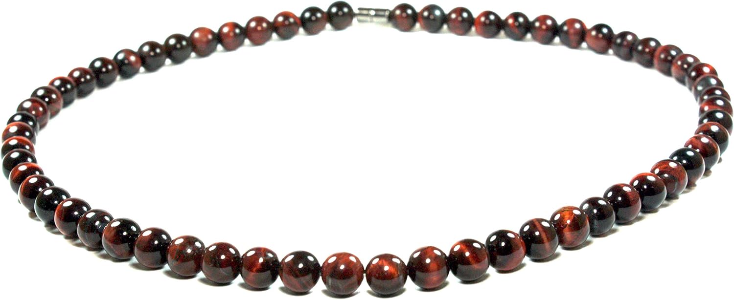 Red Tiger Eye Necklace for Men/Women- Tribal Necklace - Easy Lock Clasp - Immune System Booster - Strengthen Muscles & Bones - Custom Necklace Length