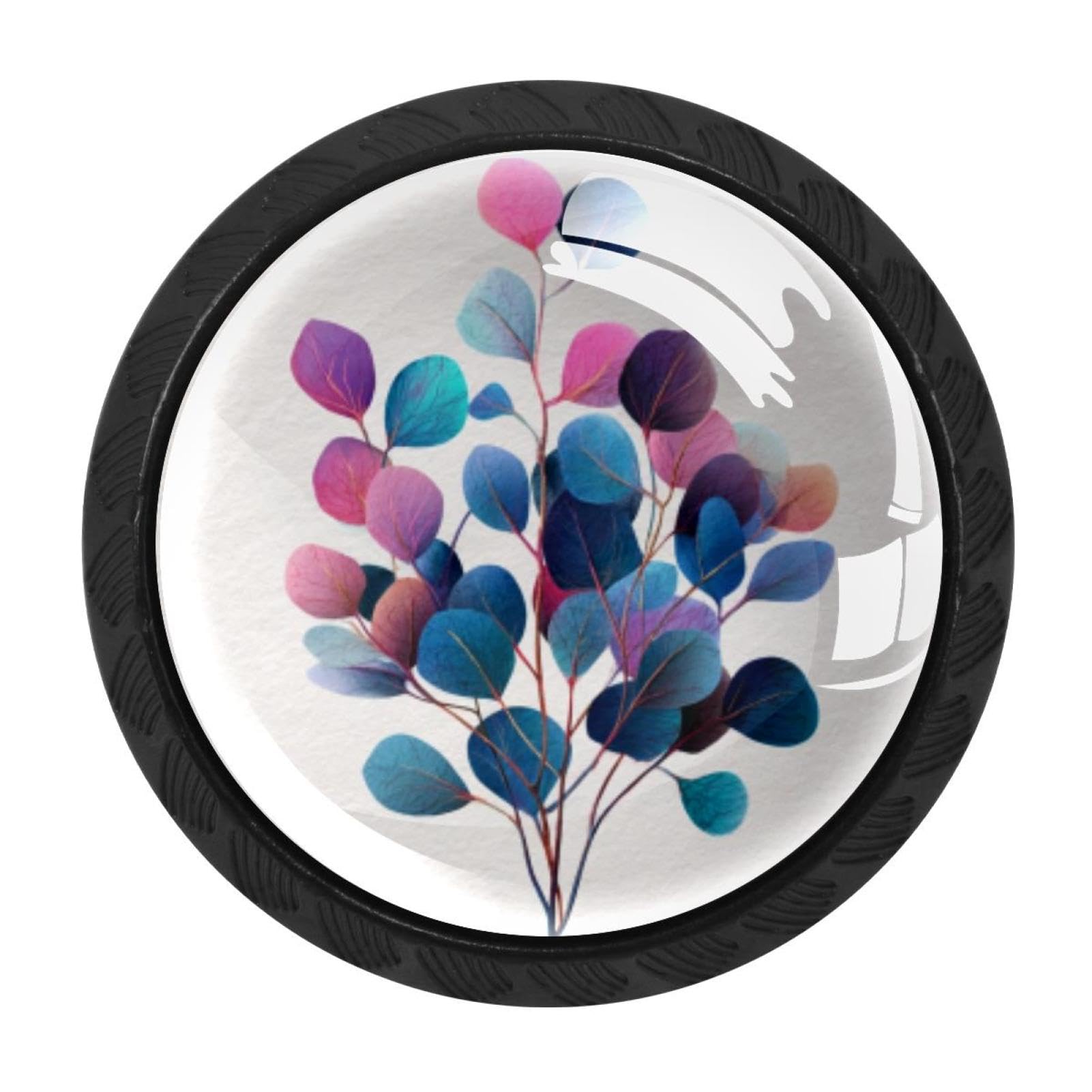 CHENZZZZ 4 Pieces eucaliptus Leaves Bouquet (2) Drawer Knobs, 35mm Black Cabinet Knobs, Drawer Pulls and Knobs, Dresser Drawer Knobs, Cabinet Hardware Kitchen Cabinet Knobs