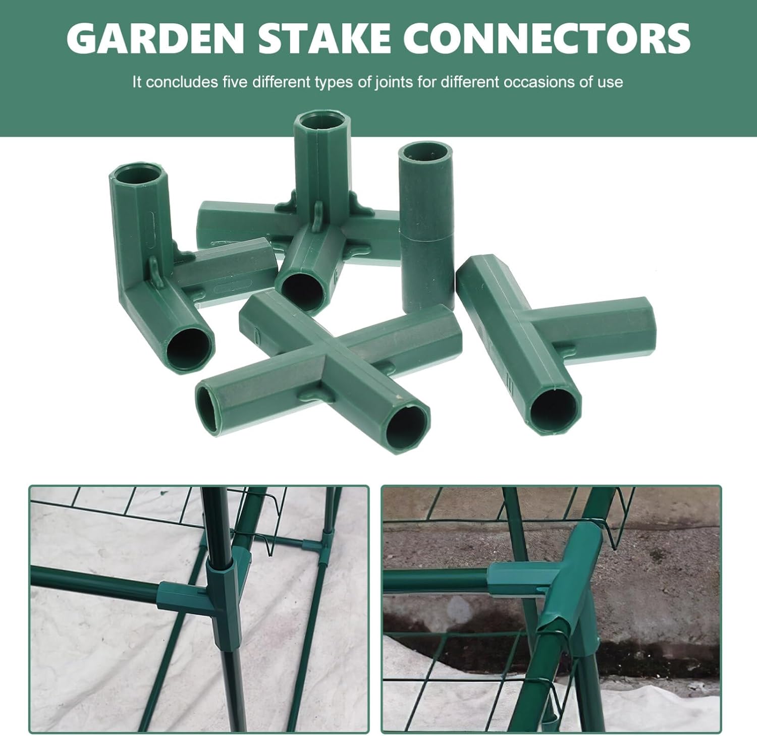 Yardwe Greenhouse Connector 20 Pcs 16Mm Gardening Frame Joints with 5 Types Pole Connectors for Plant Supports Trellis Greenhouse Accessories