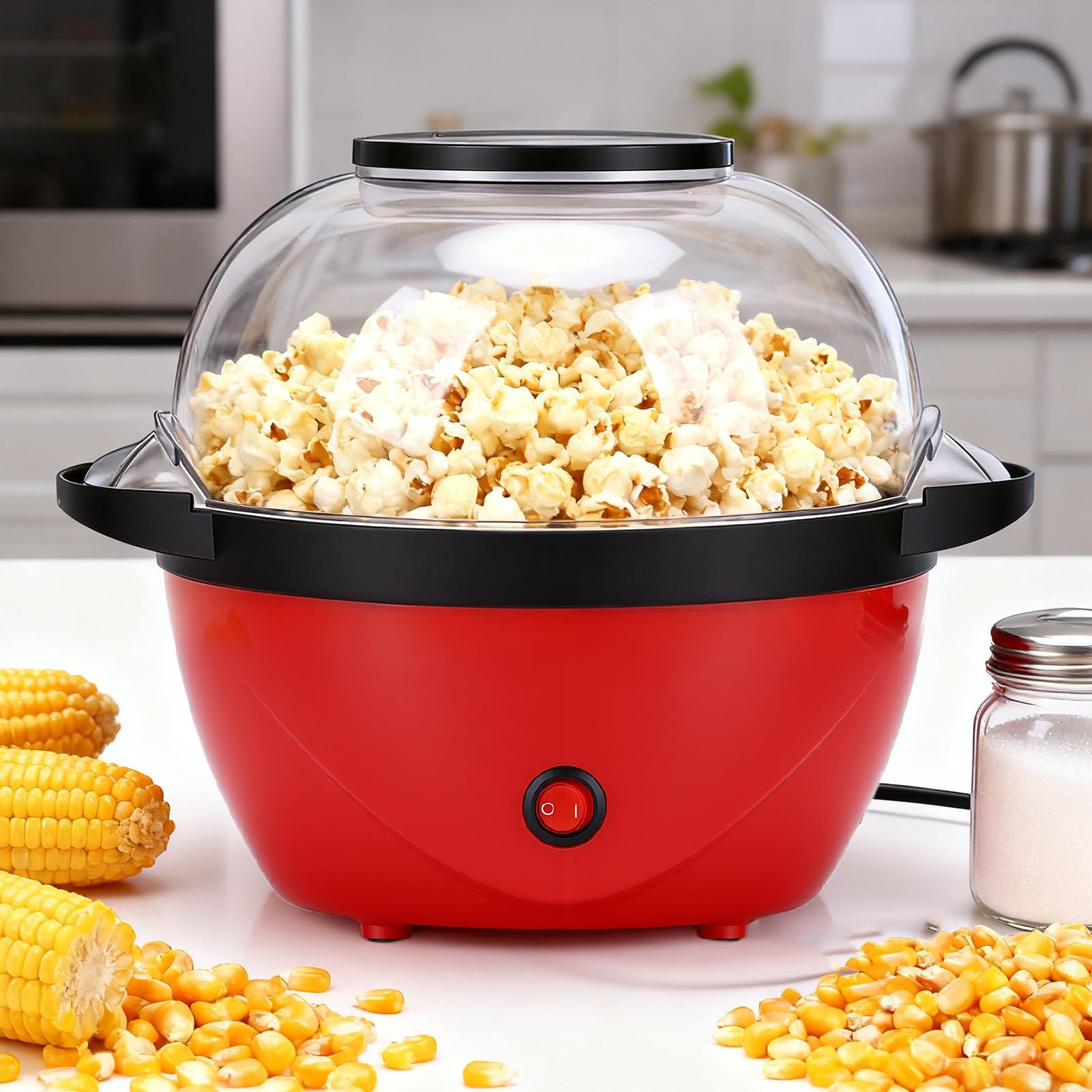 Maszyna do Popcornu Elektryczna Wyciskarka do Gorącego Oleju o Mocy 450 W z płytką nieprzywierającą, 10 Filiżanek (Wtyczka UE)
