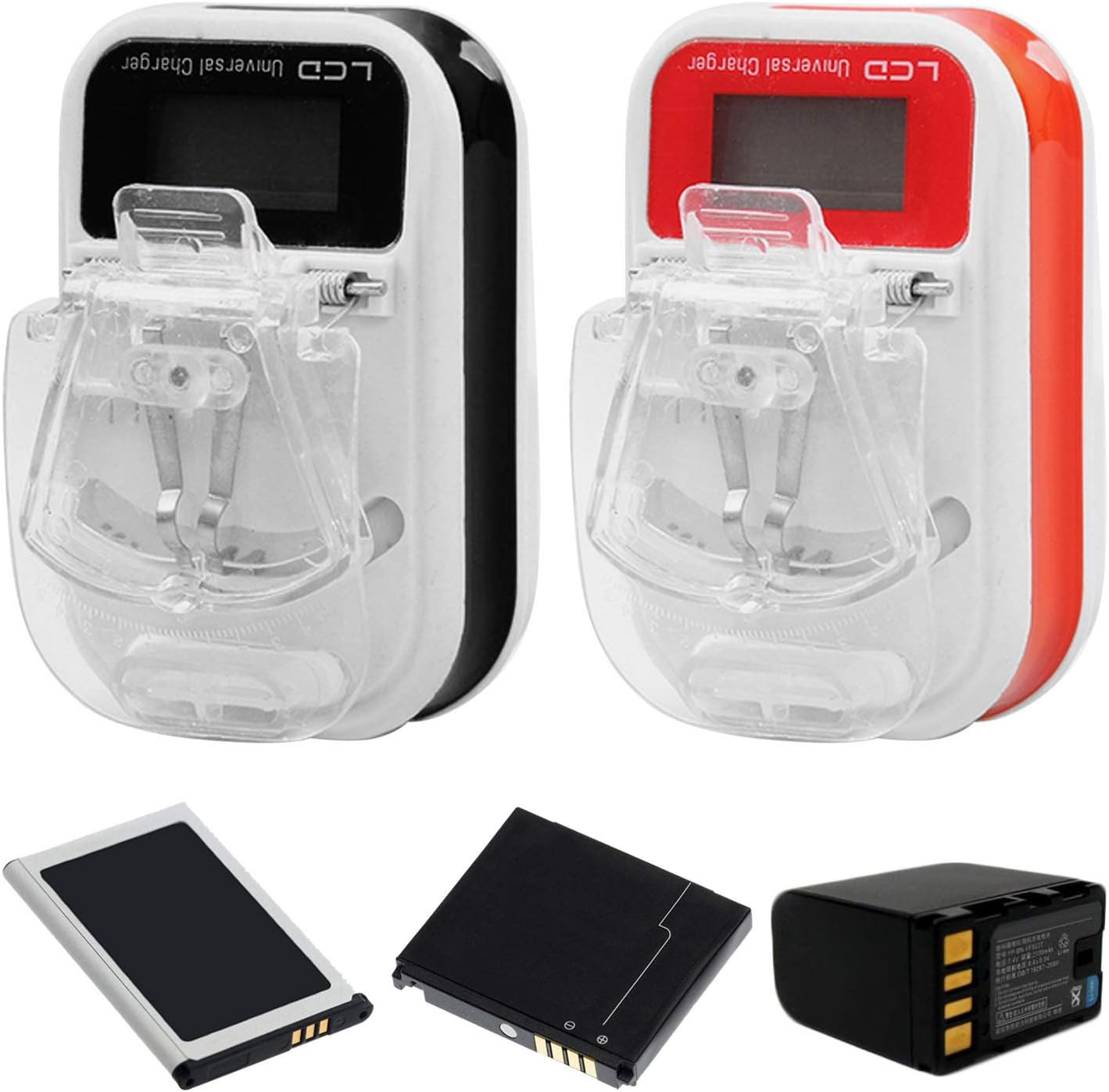 VizGiz 2 Pack Universal Battery Charger for All Types of Batteries USB Power Adapter LCD for Lithium Old Retro Mobile Phone Camera Nokia Siemens Samsung Ericsson Alcatel Motorola (Below 1000mAh)