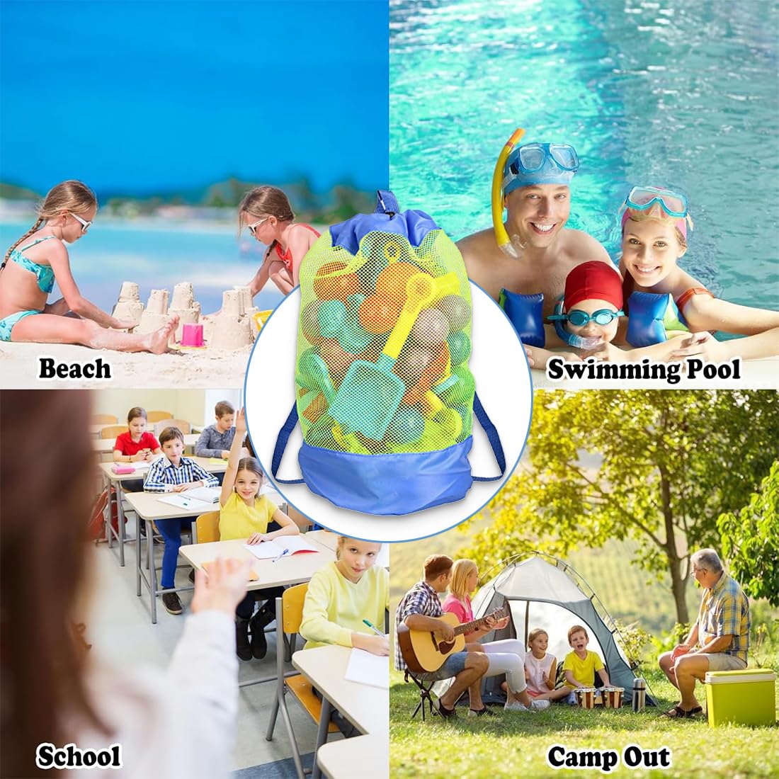 Bolsa para juguetes de playa, bolsa de playa de malla, mochila para juguetes acuáticos, bolsa de playa grande, para niños pequeños, niñas y niños, bolsa de natación