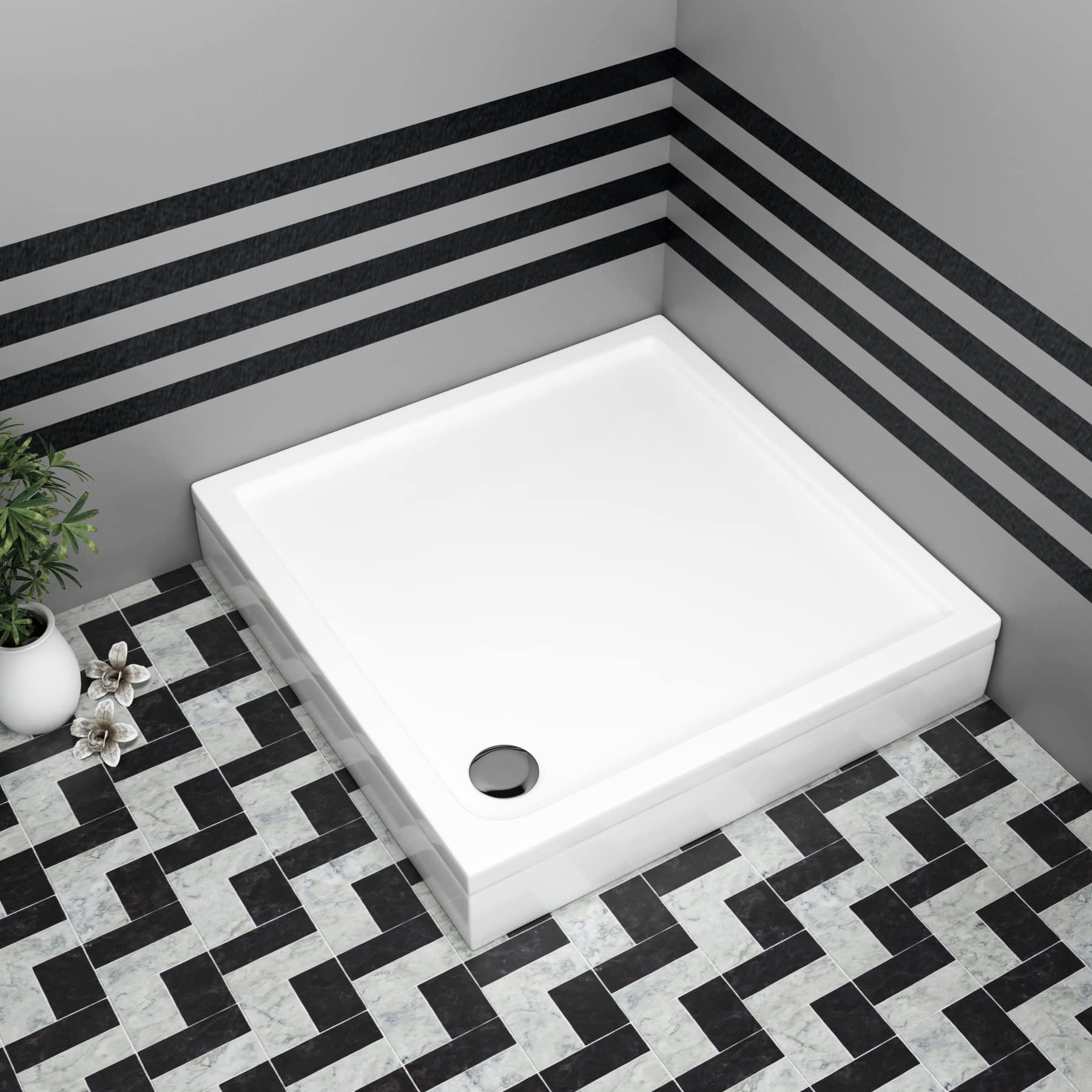Bathroom Square 760 x 760mm Shower Tray with Riser Kit Plinth for Shower Enclosure Gloss White Slimline