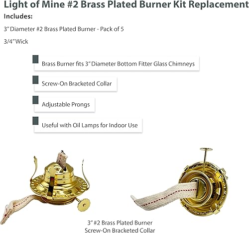 Miniatura 2 de Light of Mine - Paquete de 5 quemadores de repuesto para lámpara de aceite, quemador chapado en latón #2, piezas de repuesto para lámparas de
