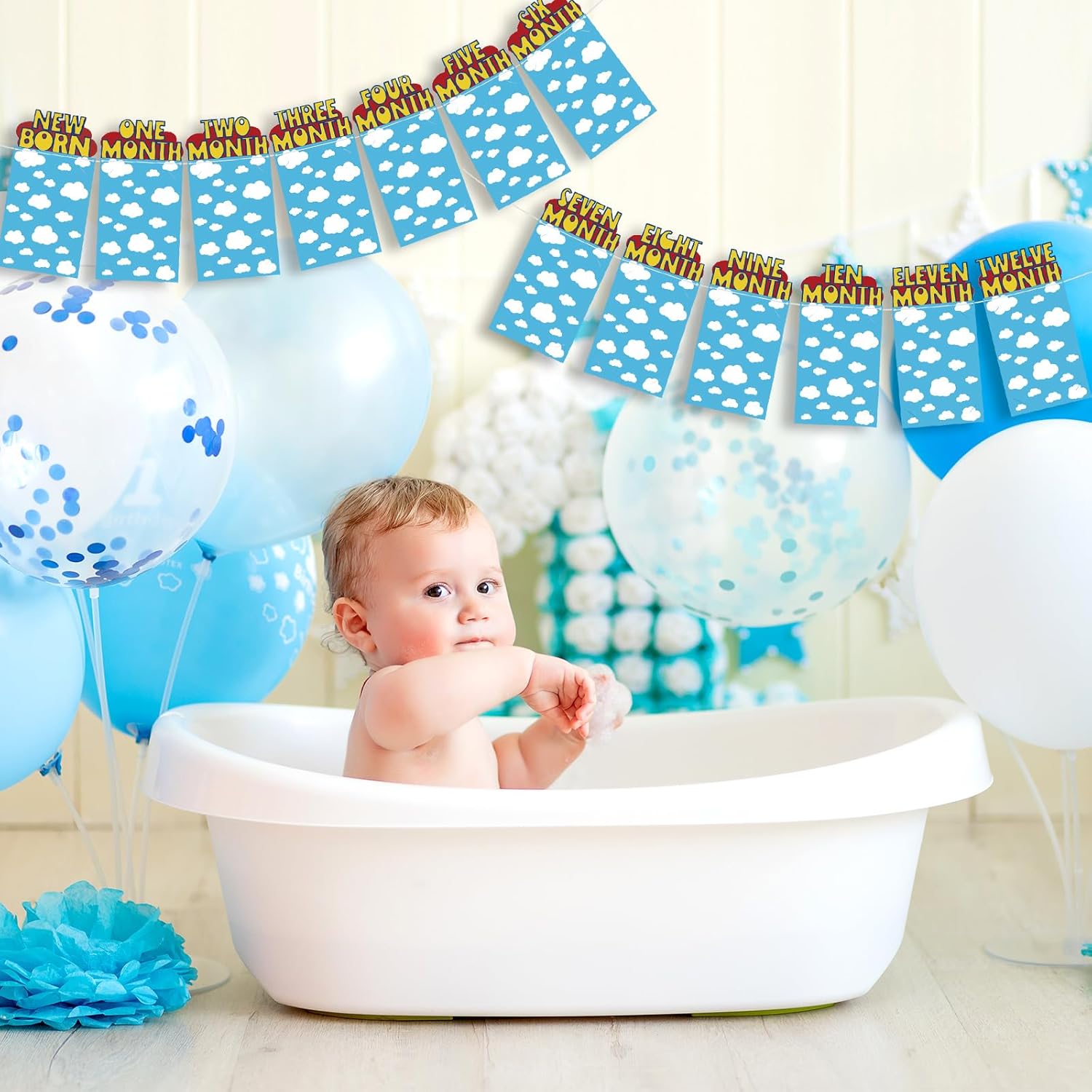 Oudain Cartoon 1st Birthday Photo Banner for Baby from Newborn to 12 Months Inspiration 1st Birthday Party Decorations for Girl Boy Monthly Milestones Garland - Image 4