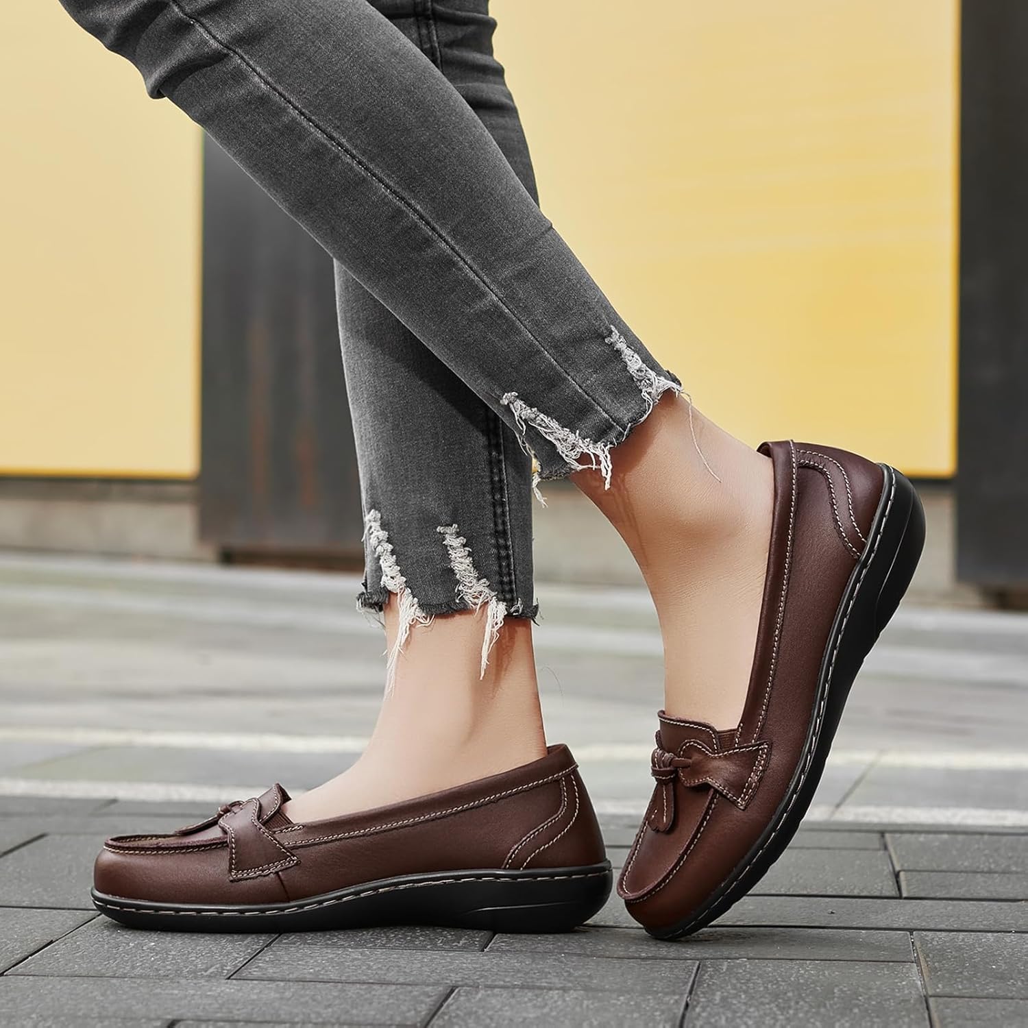 Artisure Women's Classic Comfort Leather Loafers Casual Slip-Ons Stylish Tassel Dress Shoes Cute Work Office Flats Everyday Walking Shoes - Image 3