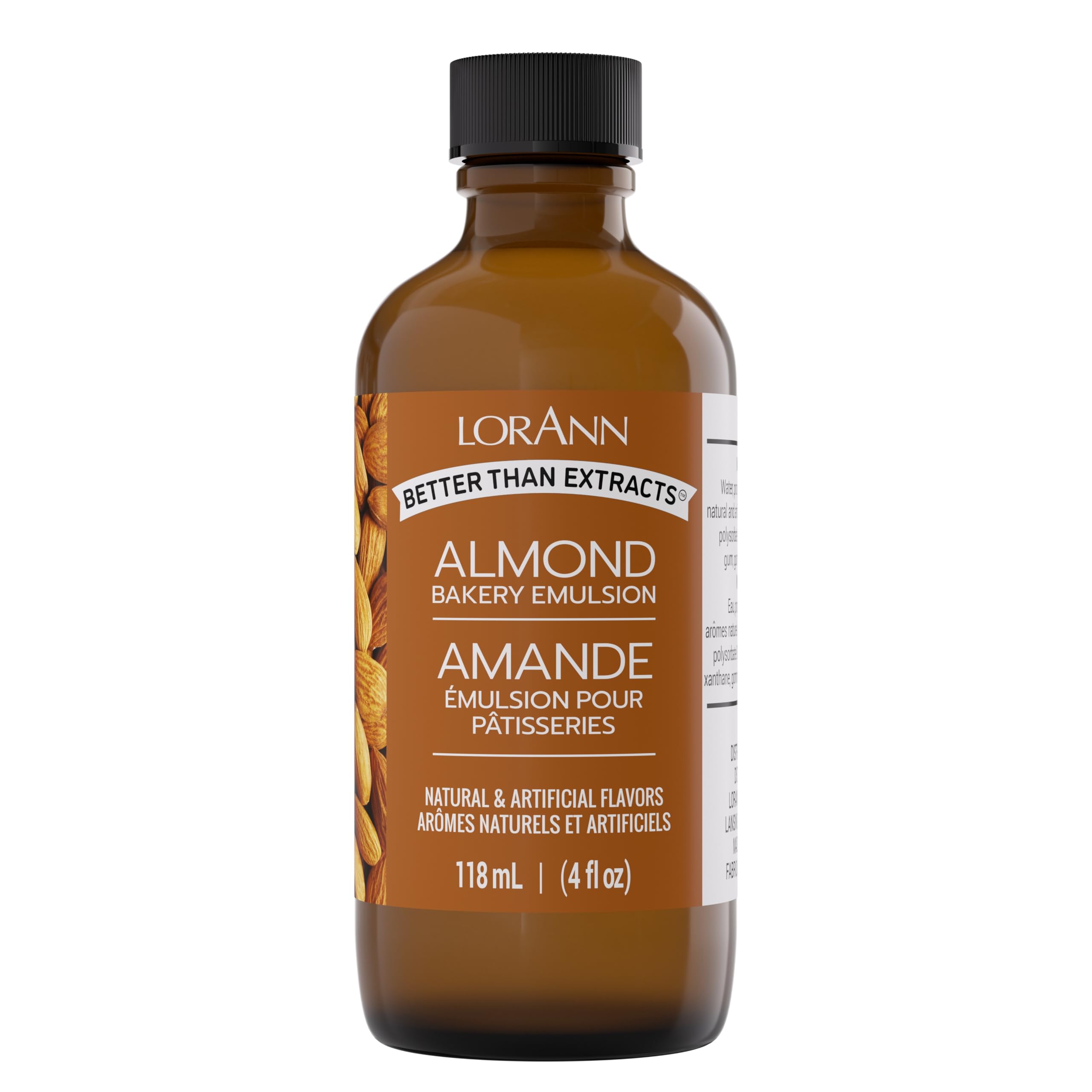 LorAnn Almond Bakery Emulsion, 4 oz - Intense Almond Flavor Extract for Baking, Cookies, Bars, Frosting, Ice Cream, Pies, Smoothies and Beverage - Gluten Free, Vegan, Sugar Free, Nut Free
