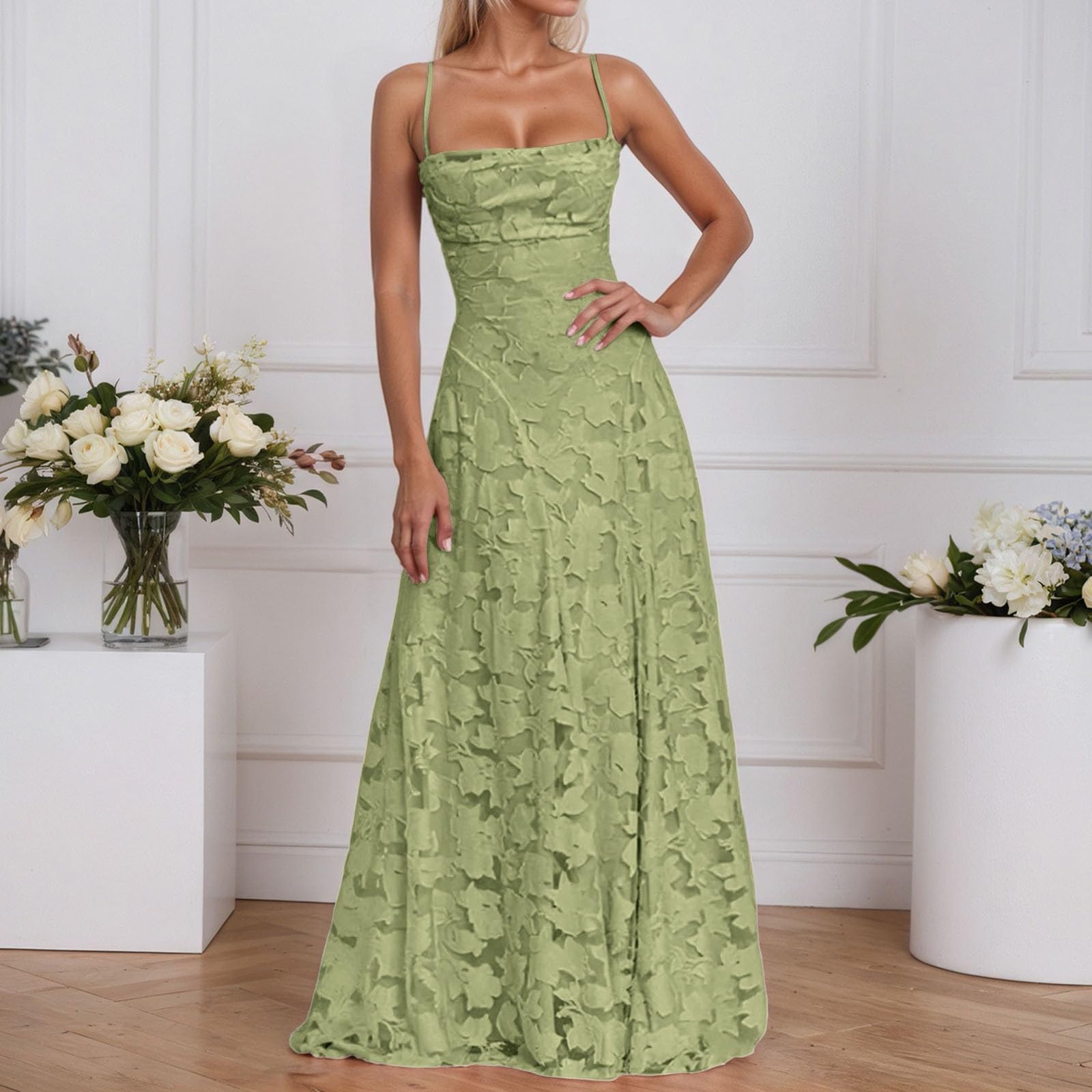 Abito Donna Elegante Spalline Sottili Spacco Festa Sexy Cerimonia Notte Lunghezza Maxi Abbigliamento Sera Moda Abito Lungo Donna