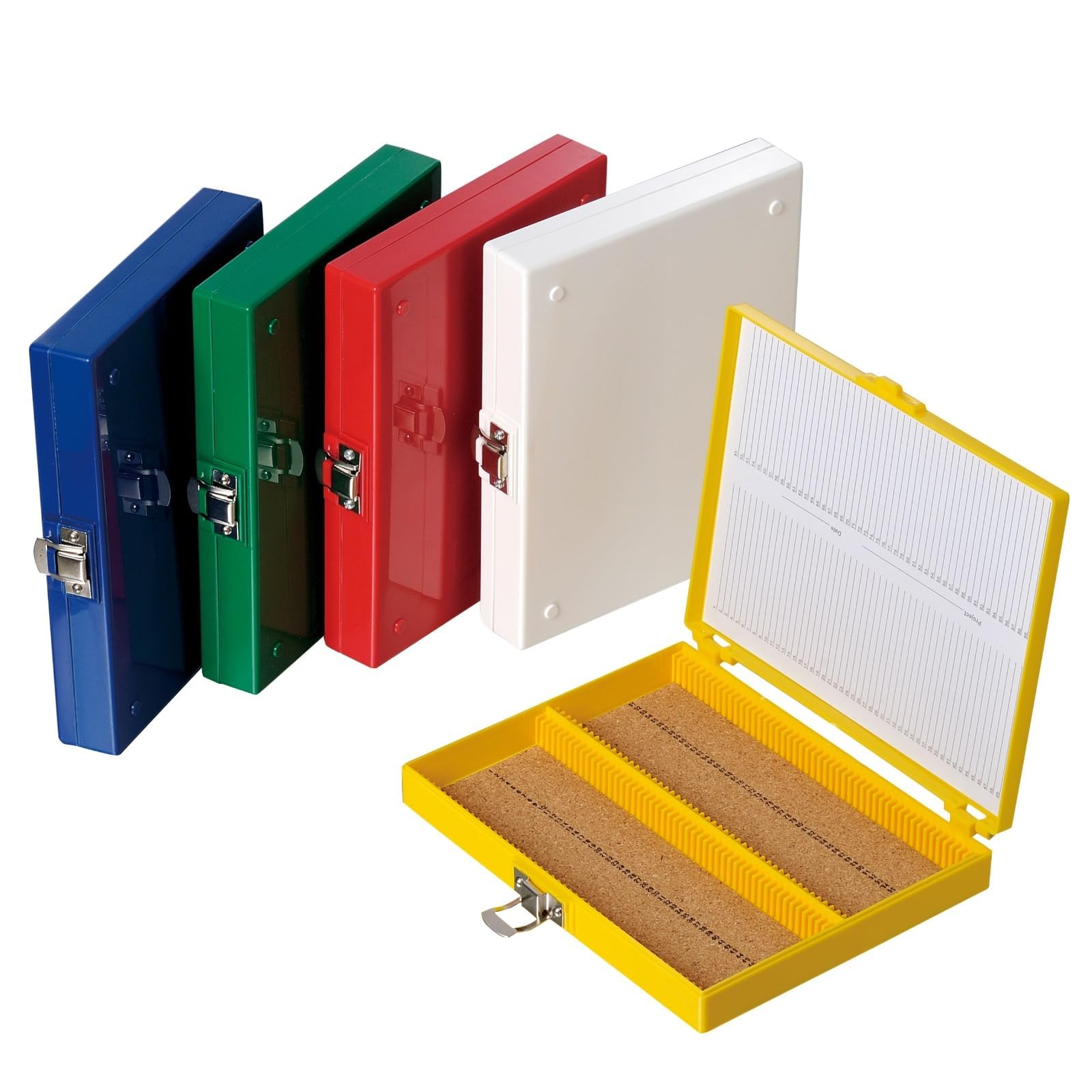 Caja de 5 unidades para 100 portaobjetos, económica, caja de microscopio, rectangular, caja de almacenamiento para laboratorio, revestimiento de corcho