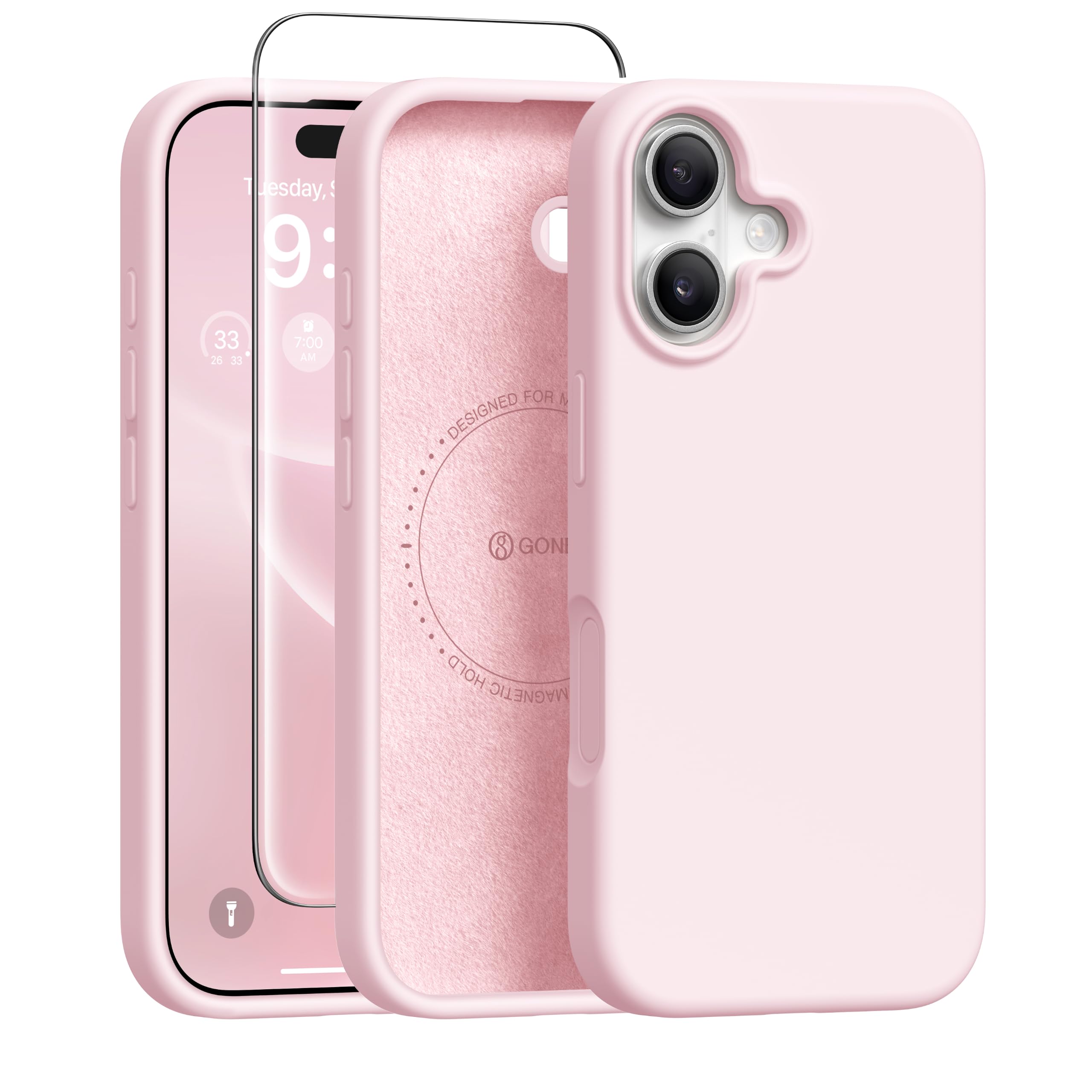 Photo 1 of GONEZ Magnetic Silicone Case for iPhone 16, Chalk Pink
