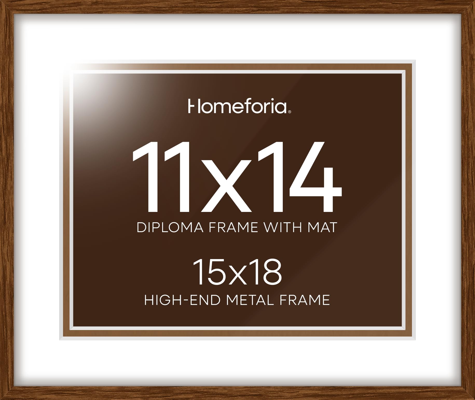 Homeforia 15x18 Diploma Brown Frame, High End Dark Oak 15by18 Certificate Wood Frames with Mat 11x14, 15 x 18 Walnut Wooden Document Frame, Graduation Degree Frames, Tempered Glass, Wall Kit, Set of 1