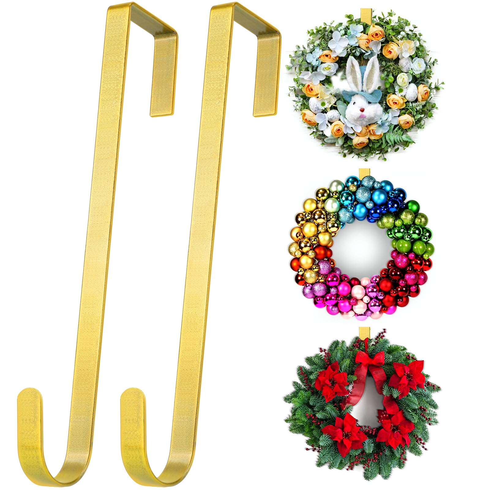 12” Wreath Hanger Over the Door Hooks, Non Scratch Wreath Door Hanger Hooks for Hanging Welcome Sign, Metal Wreath Hangers for Front Door Decor, Thin Door Hanger for Easter Christmas Home Decoration