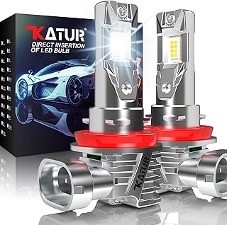 KATUR H11 LED Headlight Bulbs, H8 H9 LED Bulb 16000LM 6000K White 500% Brightness Fanless Waterproof Mini Size Plug and Play Conversion Kit Halogen Replacement, Pack of 2
