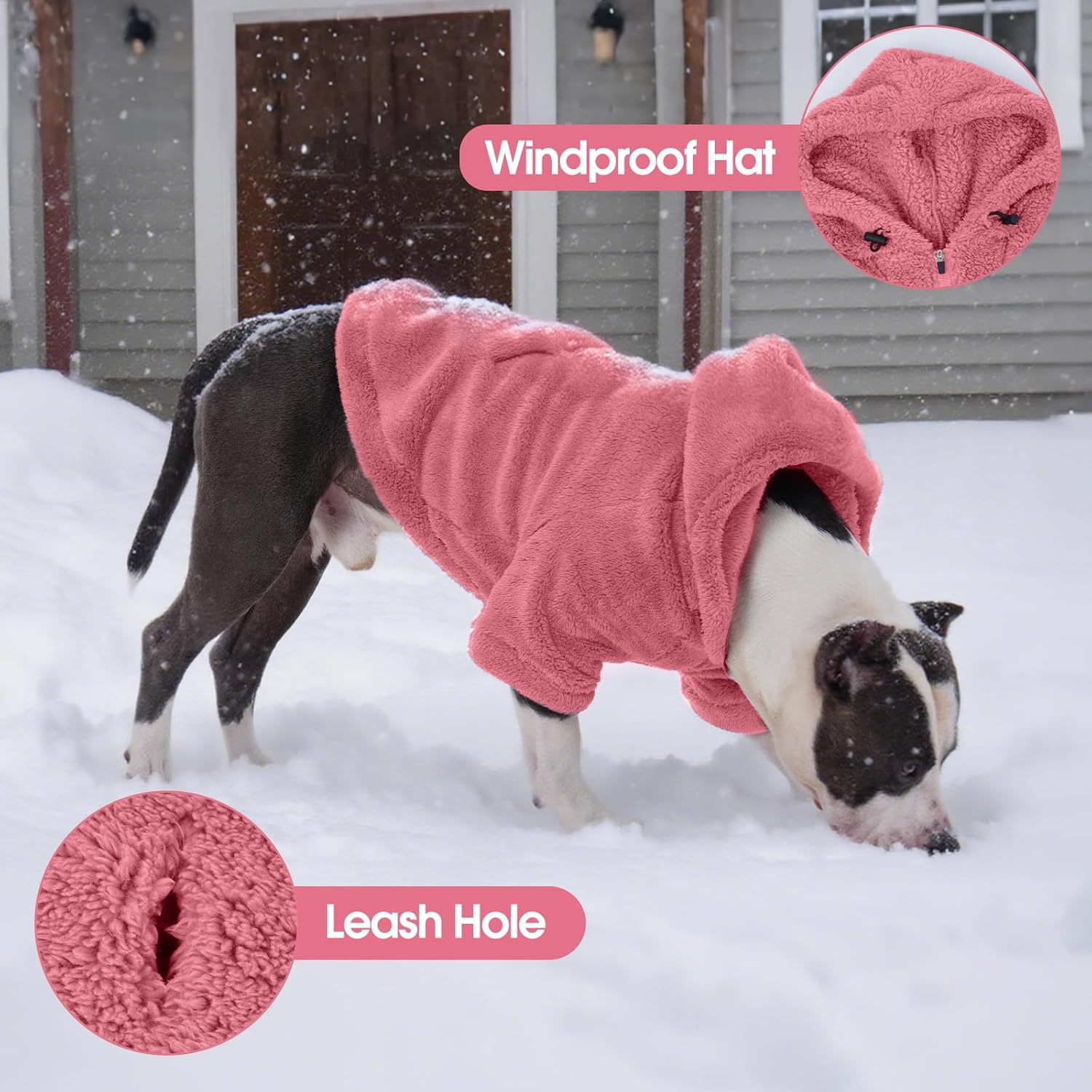IDOMIK Fuzzy Dog Sweater with Adjustable Hood, Warm Fleece Dog Sweater Hoodie with Harness Hole & Pocket, Pullover Sweaters for Small Dogs, Fuzzy Hooded Sweatshirt for Fall Winter Christmas,Pink,XS