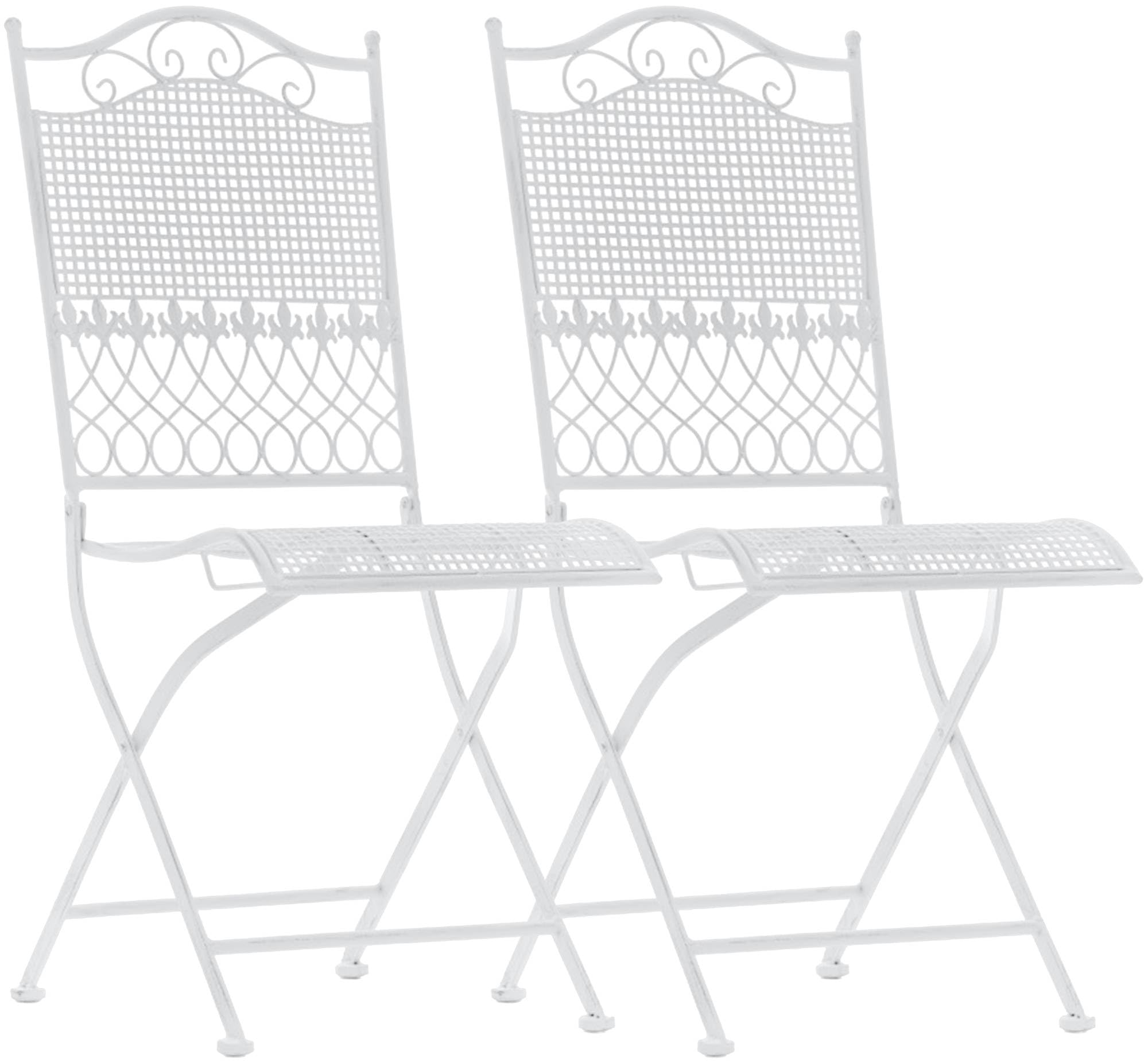 CLP Lot de 2 chaises de Jardin Pliantes Kiran, en Fer forgé Style Art Nouveau, romantiques pour terrasse, Balcon, Jardin, Couleur:Blanc