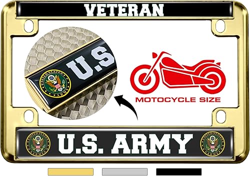 Vista 11 de [Producto oficial] Marco de matrícula de metal para motocicleta con diseño de veterano del ejército de Estados Unidos, color negro