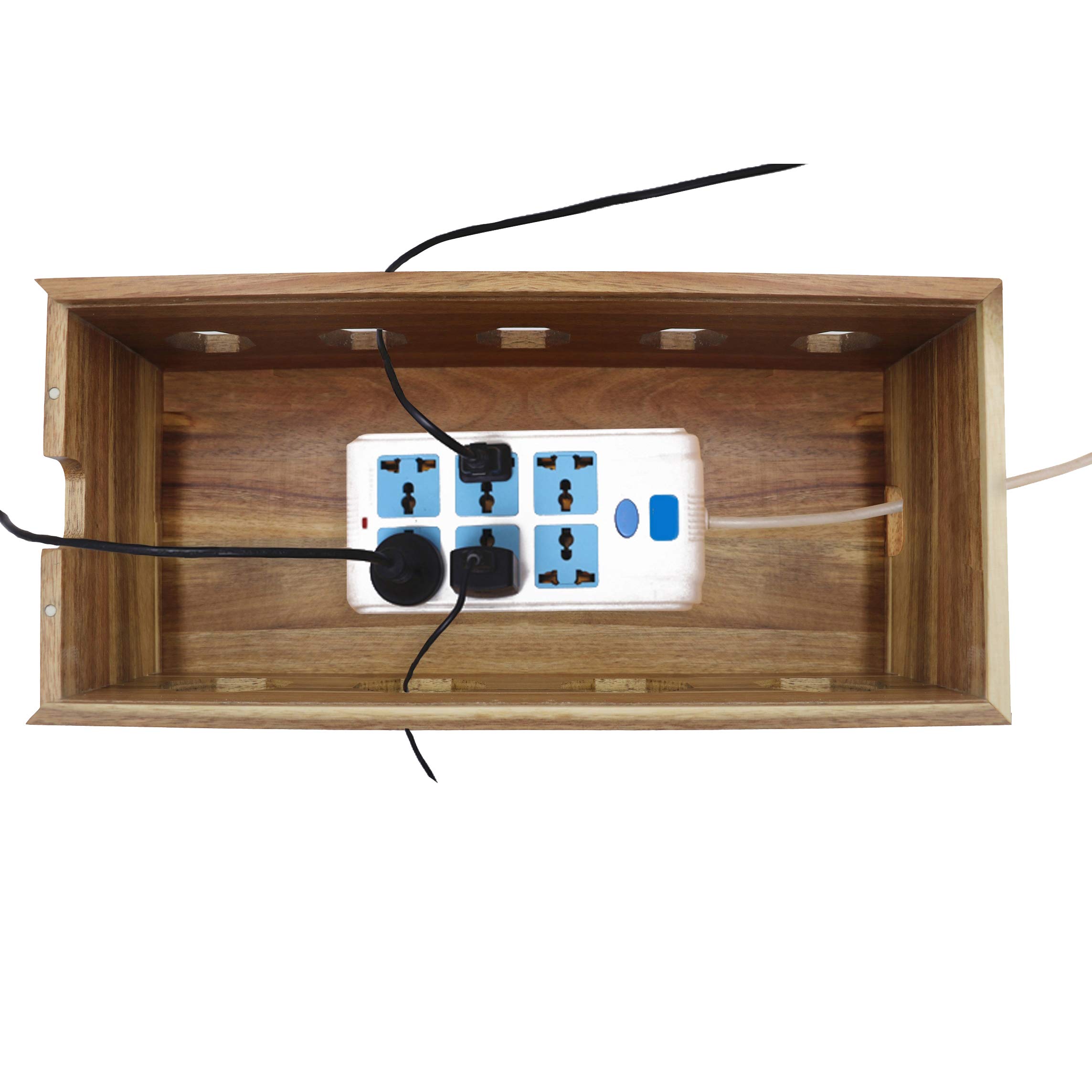 Insun Boîtier pour Câbles en Bois D'acacia, Boîtes de Rangement pour Câbles avec Couvercle, Garder les Câbles Bien Rangés pour Maison et Bureau 40x18x15cm