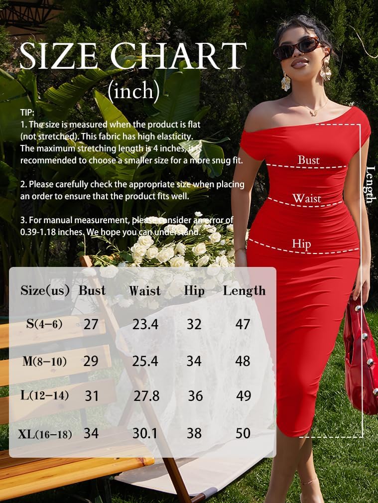 LAGSHIAN Women's Elegant One Shoulder Sleeveless Bodycon Ruched Party Cocktail Formal Midi Dress - Image 7