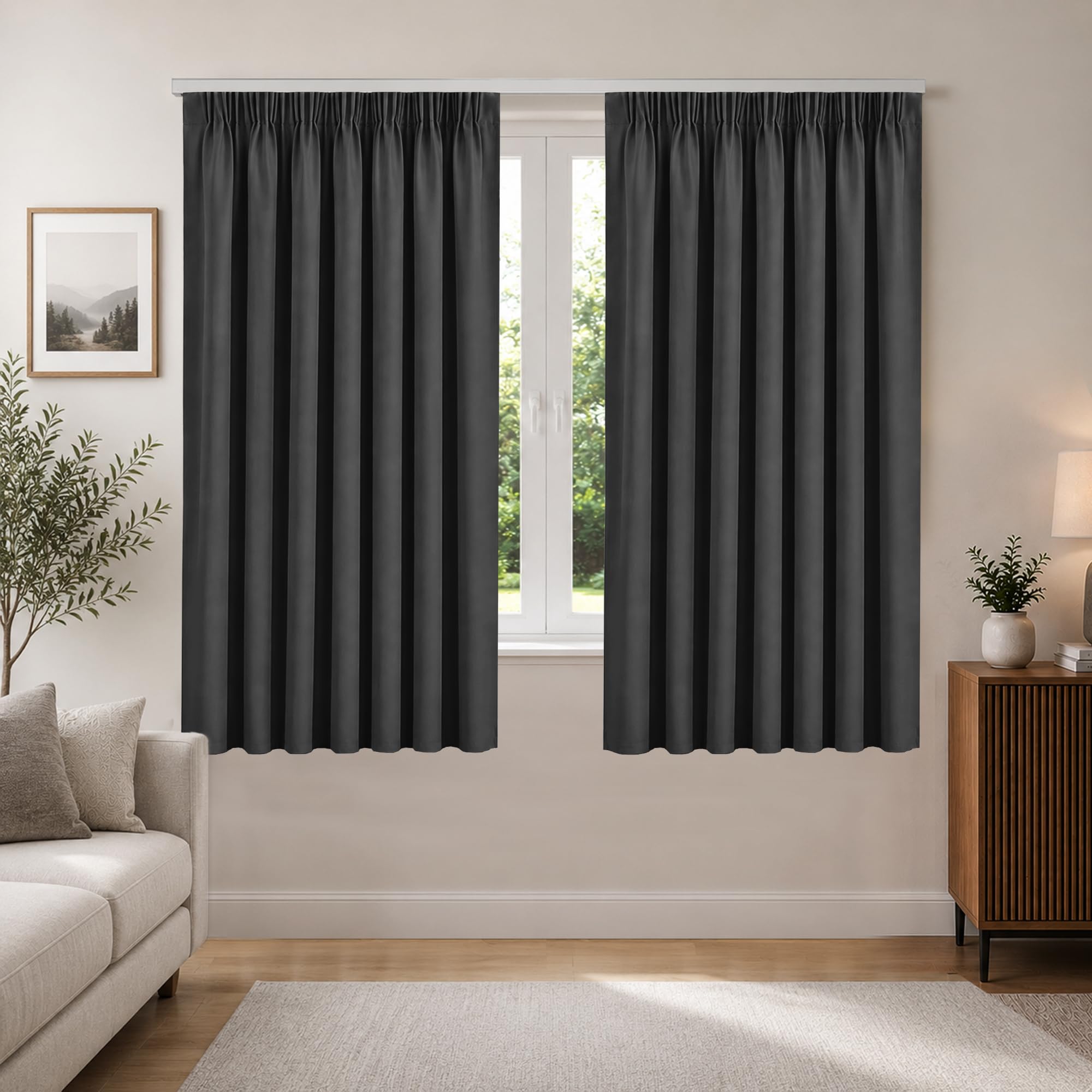 Aspire Homeware Blackout Curtains for Bedroom - Pencil Pleat Grey Black Out Curt
