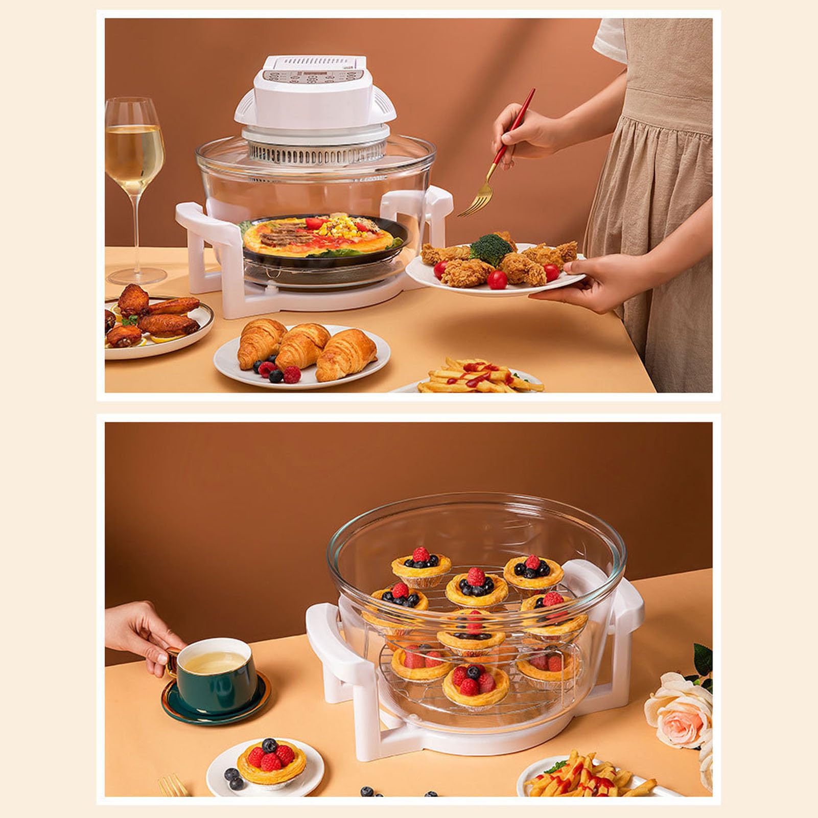 Friggitrice Ad Aria in Vetro, Friggitrice per Alimenti Senza Olio Visibile a 360 Gradi, Friggitrice Elettrica da 12 Litri con Funzione di Scongelamento, 1200-1400 W, Temperatura