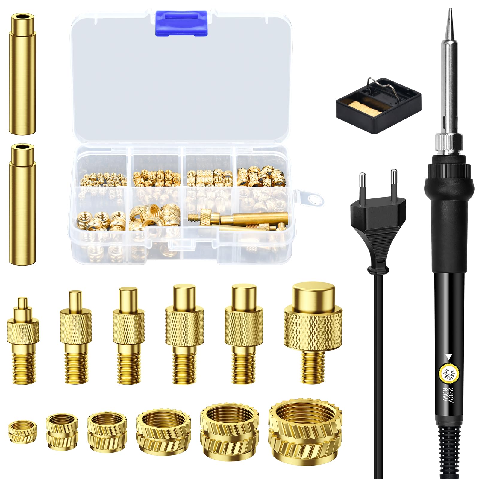 139 Piezas Juego de Puntas de Rosca,Inserto roscado M2/M3/M4/M5/M6/M8,soldador de 60 W,temperatura ajustable,para insertos de impresión 3D
