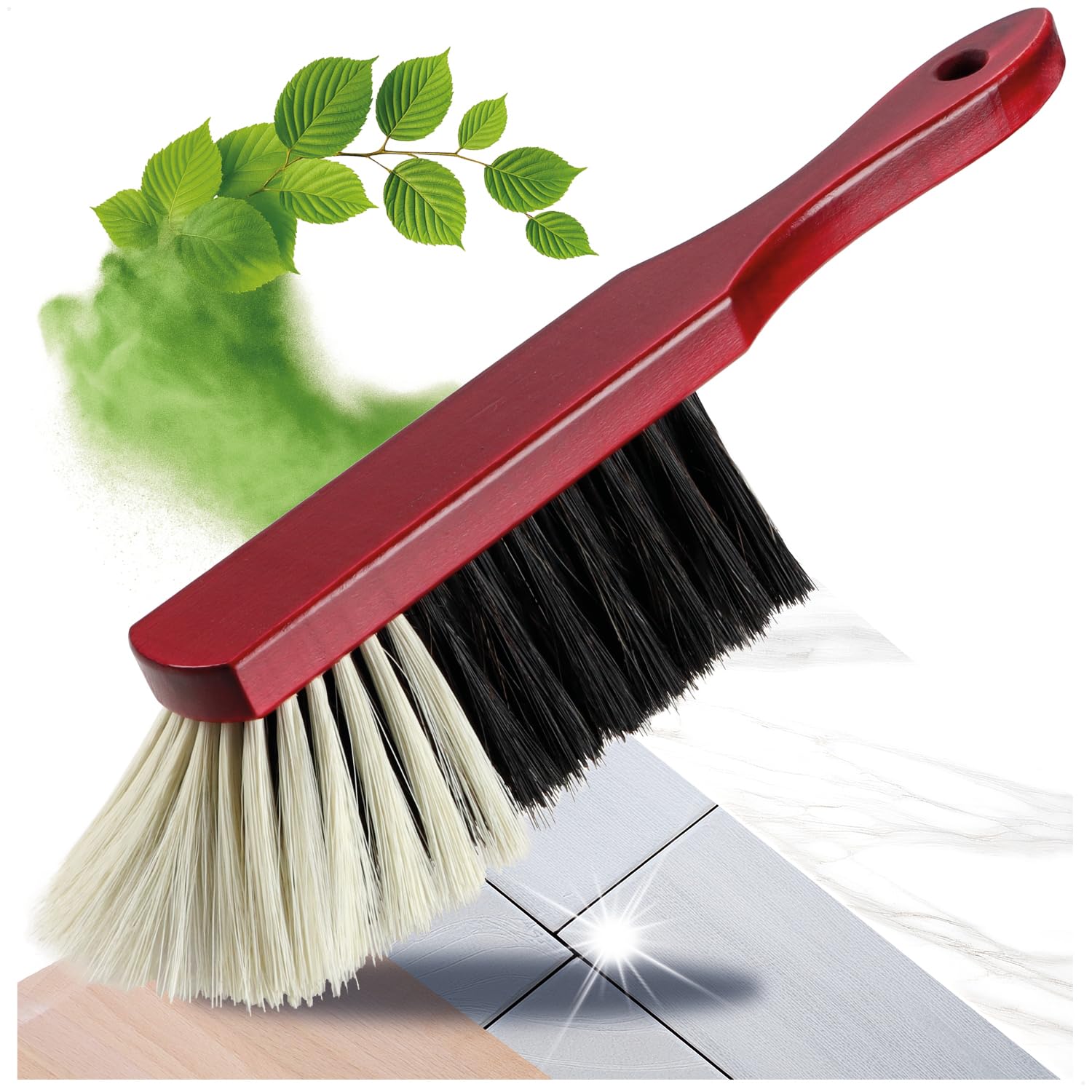 Com-Four Hardwood Com-Four® Hand Broom Made Of Wood - Hand Broom With Horsehair Bristles - Hand Brush With Hanging Hole - Approx. 30 Cm (1 Piece)