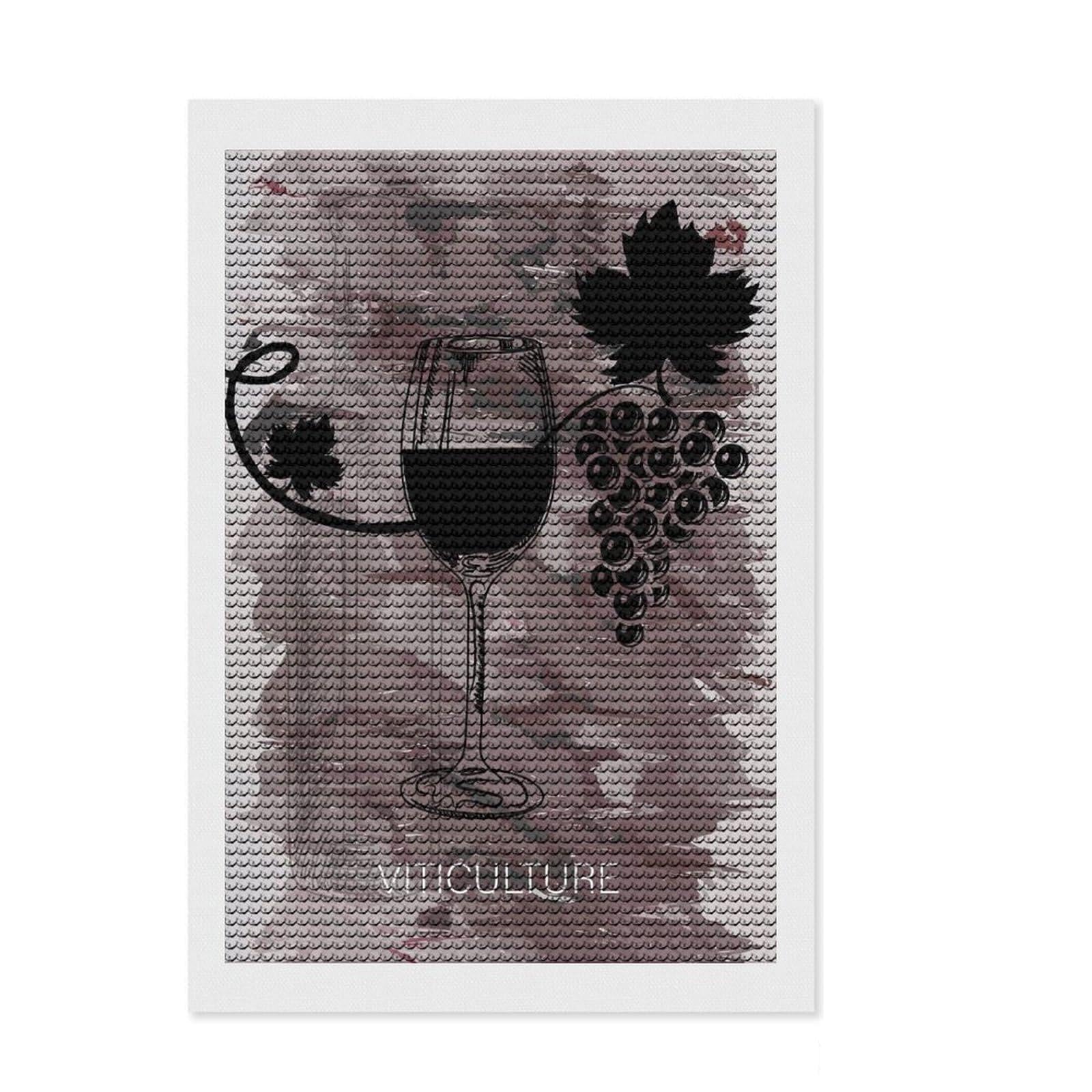 Junmoney Vineyard and Wine Full Drill Diamond Painting Kit 8"x12", Relaxing DIY Hobby, Calming Craft to Unwind, Vintage Style Decor