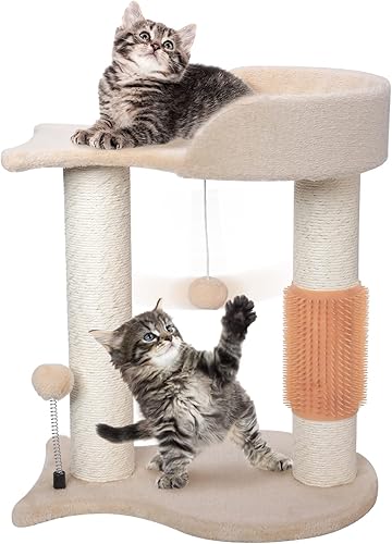 Lihaobm Torre de árbol para gatos 5 en 1, poste rascador multifunción con plataforma de descanso en forma de pez, bola de resorte para gatos, ideal