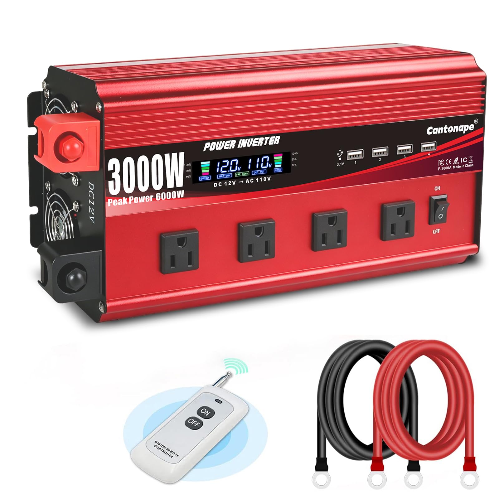 Photo 1 of Cantonape 3000W Power Inverter 12V to 110V/120V DC to AC with LCD Display