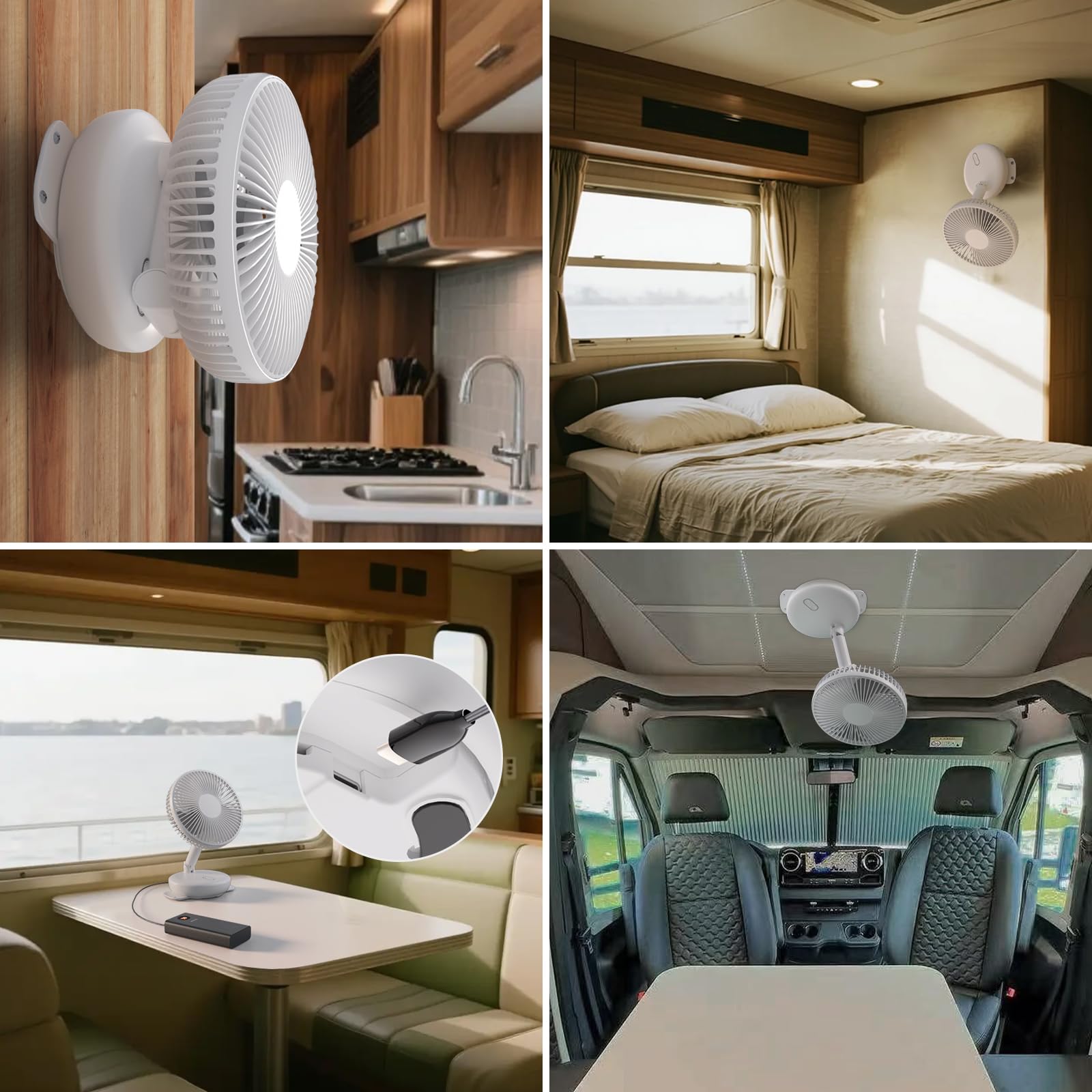 Ventilatore da parete per camper/auto/yacht, rotazione della testa di 180°, inclinazione di 90° e oscillazione automatica di 100°, ventilatore girevole pieghevole a 4 velocità
