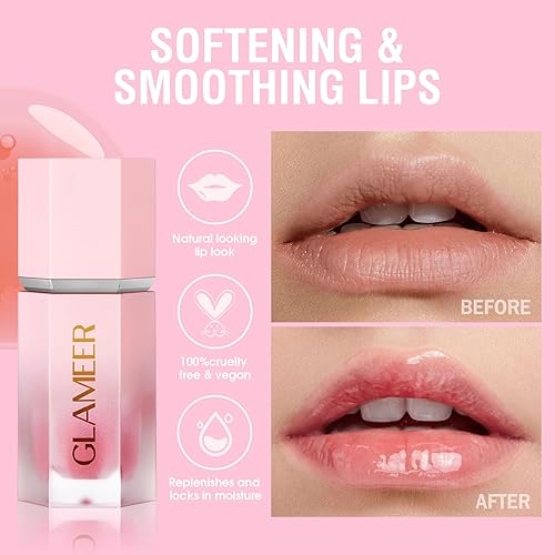Miniatura 5 de GLAMEER Aceite de labios hidratante,Aceite de labios con sabor a fruta para labios secos,Tratamiento hidratante labial brillo de labios nutritivo,