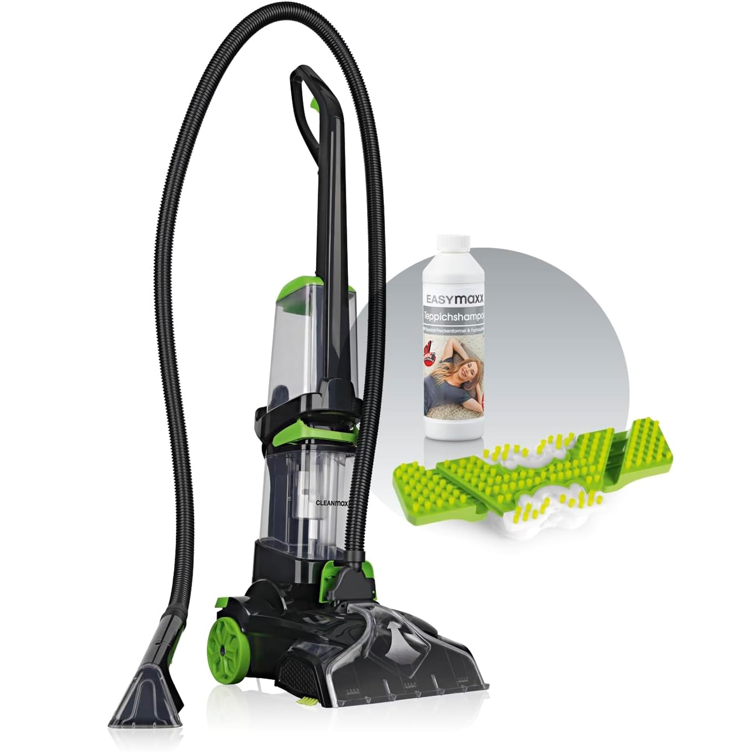 CLEANmaxx Nettoyeur de tapis AquaStream Plus | 3 en 1: laver, nettoyer & aspirer | Aspirateur laveur avec brosses vibrantes et latérales | Avec suceur pour coussins, shampoing et brosse de rechange