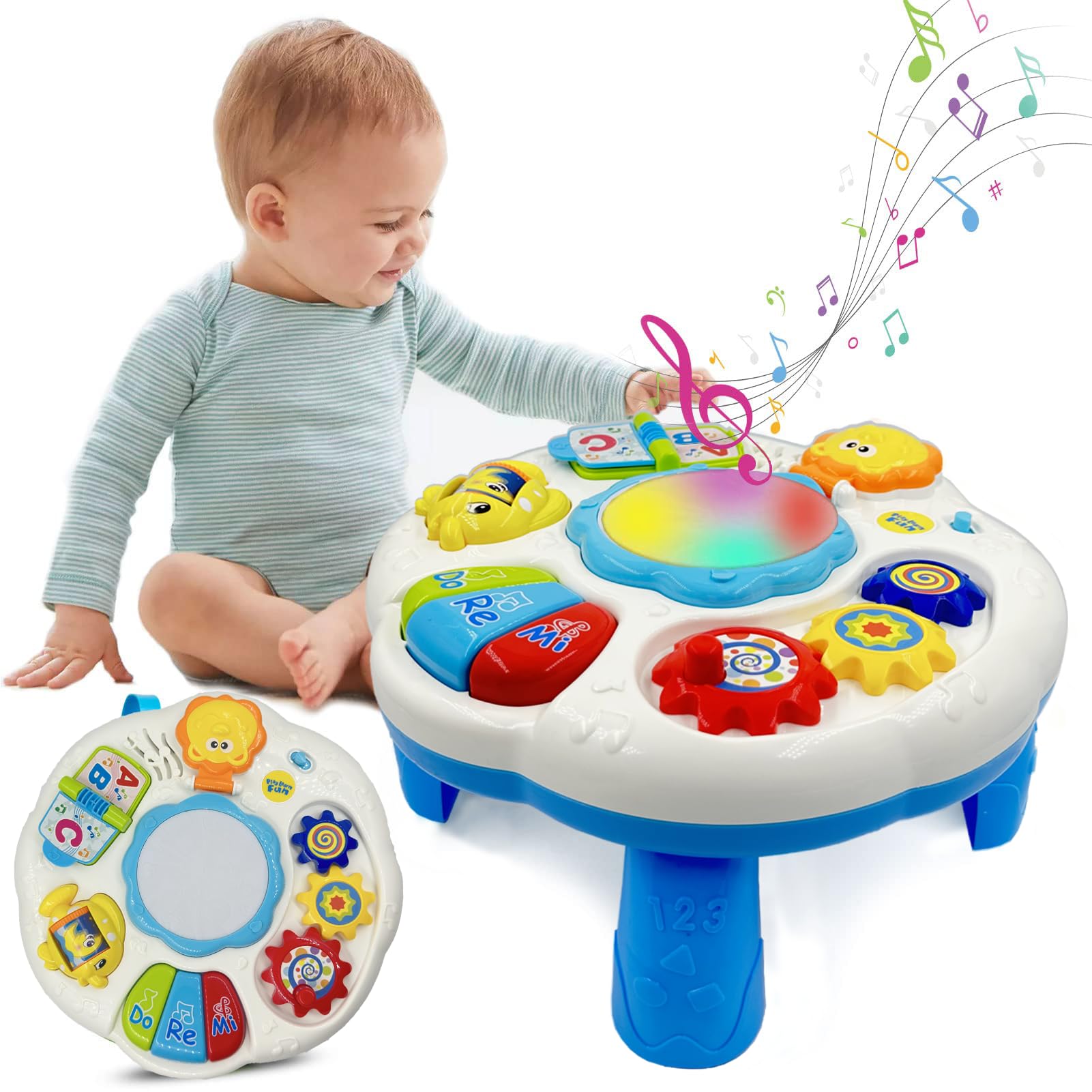 Baby Toys 6-12 Months, Baby Activity Table Center, Musical Toys for Infant  Toddler 12 18 Months, Boy Girl Toys for Year Old（White）