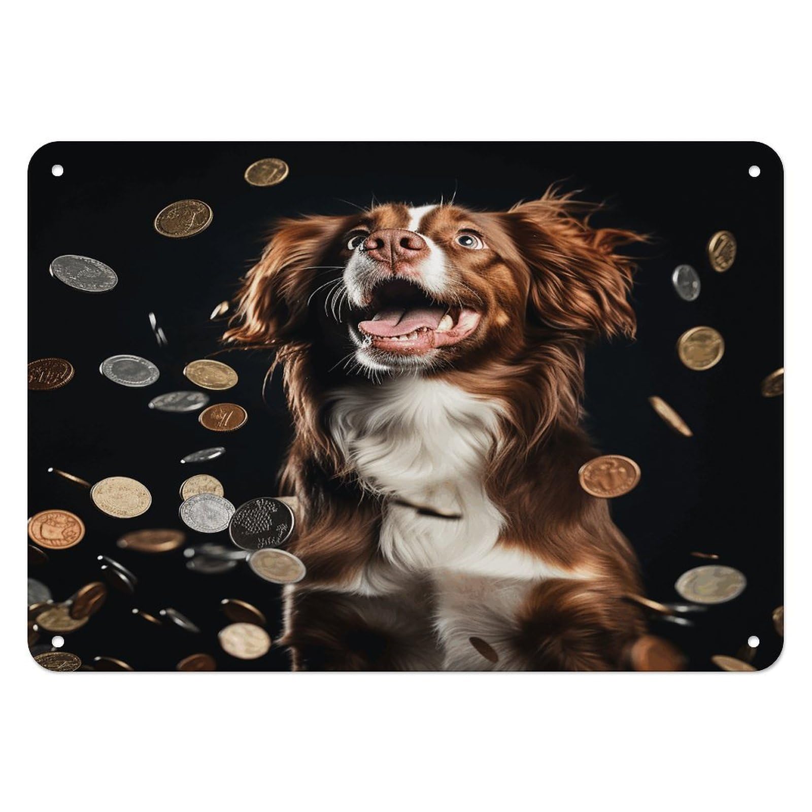 Btcowzrv Style A Dog And Coins Metal Sign, 5.5" X 7.9" Tin Wall Decor, Wall Art Plaques For Home Wedding Decor Room Living Room Decoration