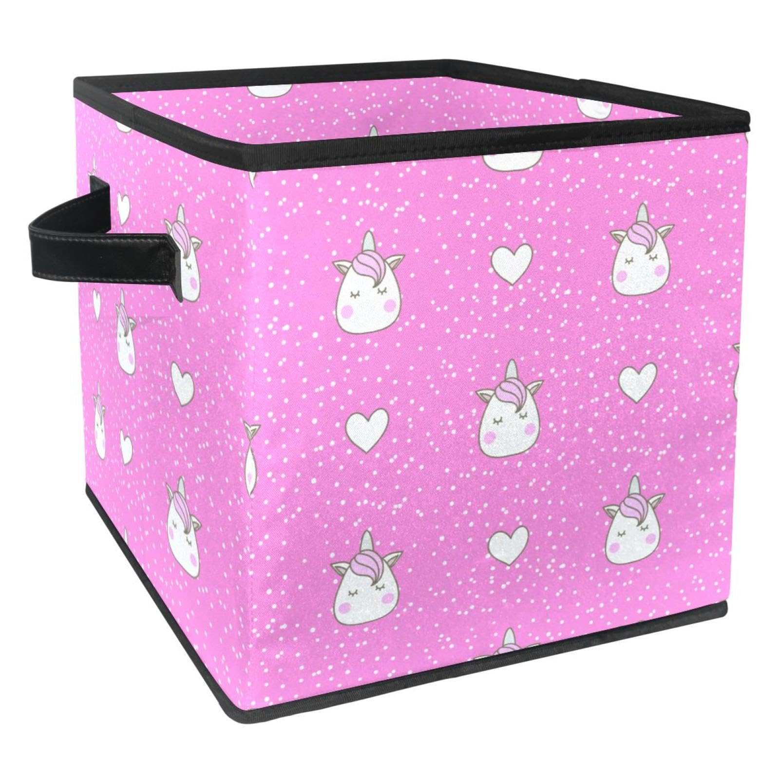 Boîte de rangement pliable en tissu pour armoire et chambre avec motif de cœur rose