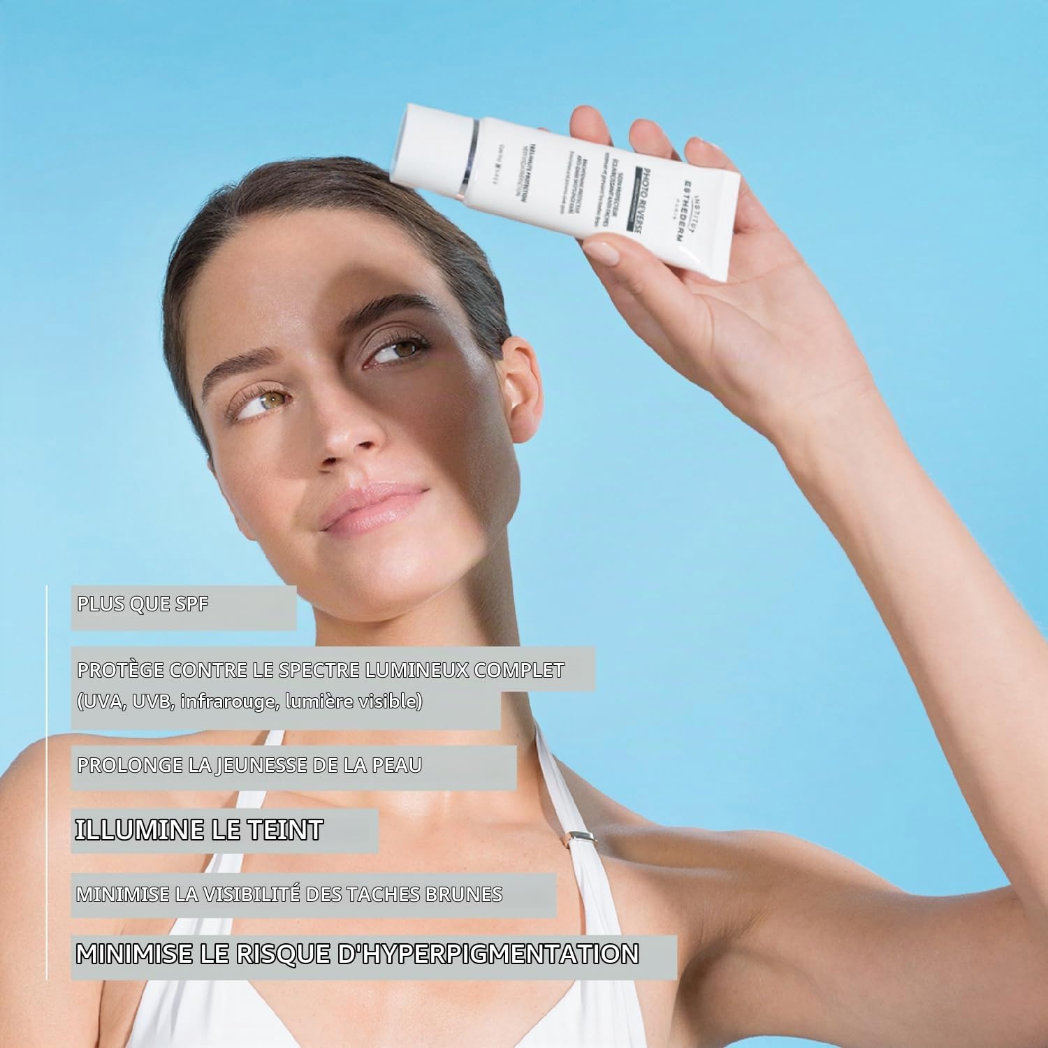 Institut Esthederm - Soin Photo Reverse Très Haute Protection - Crème Éclaircissante - Anti-Taches - Atténue et Prévient les Taches Pigmentaires - Teint Uniformisé - Tube de 50 ml