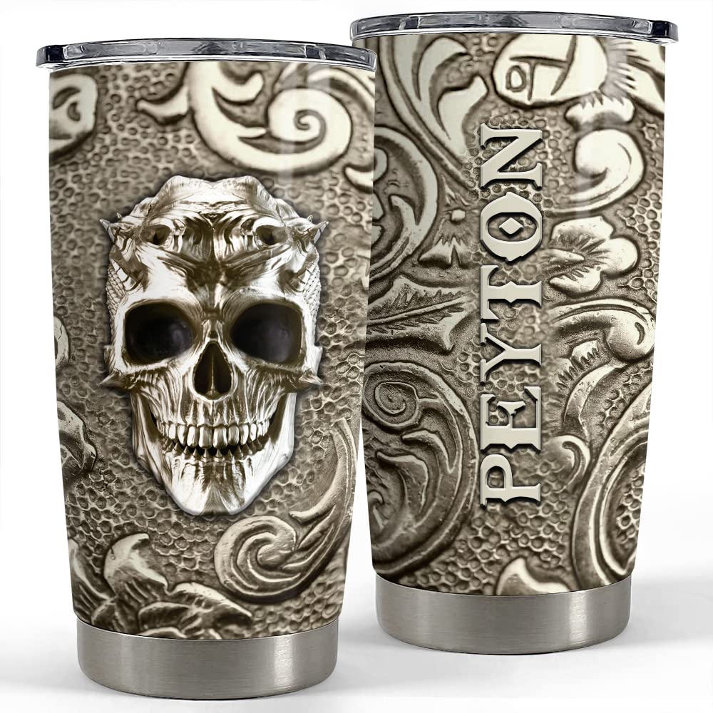 Personalized Skull Tumbler Viking Drawing 20oz 30oz Tumblers with Lid Gift for Men Dad Best Friends Coffee Lovers Christmas Birthday Fathers Day