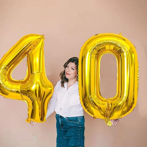 Miniatura 5 de Globos dorados del número 40 de 40 pulgadas, globos grandes de Mylar para hombres de 40 años, decoraciones de fiesta de cumpleaños, bodas,