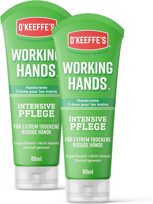 O'Keeffe's Working Hands 80 ml Tube 2 Pack - Hand Cream for Extremely Dry, Cracked Hands, Instantly Increases Moisture Content, Forms a Protective Layer and Prevents Moisture Loss